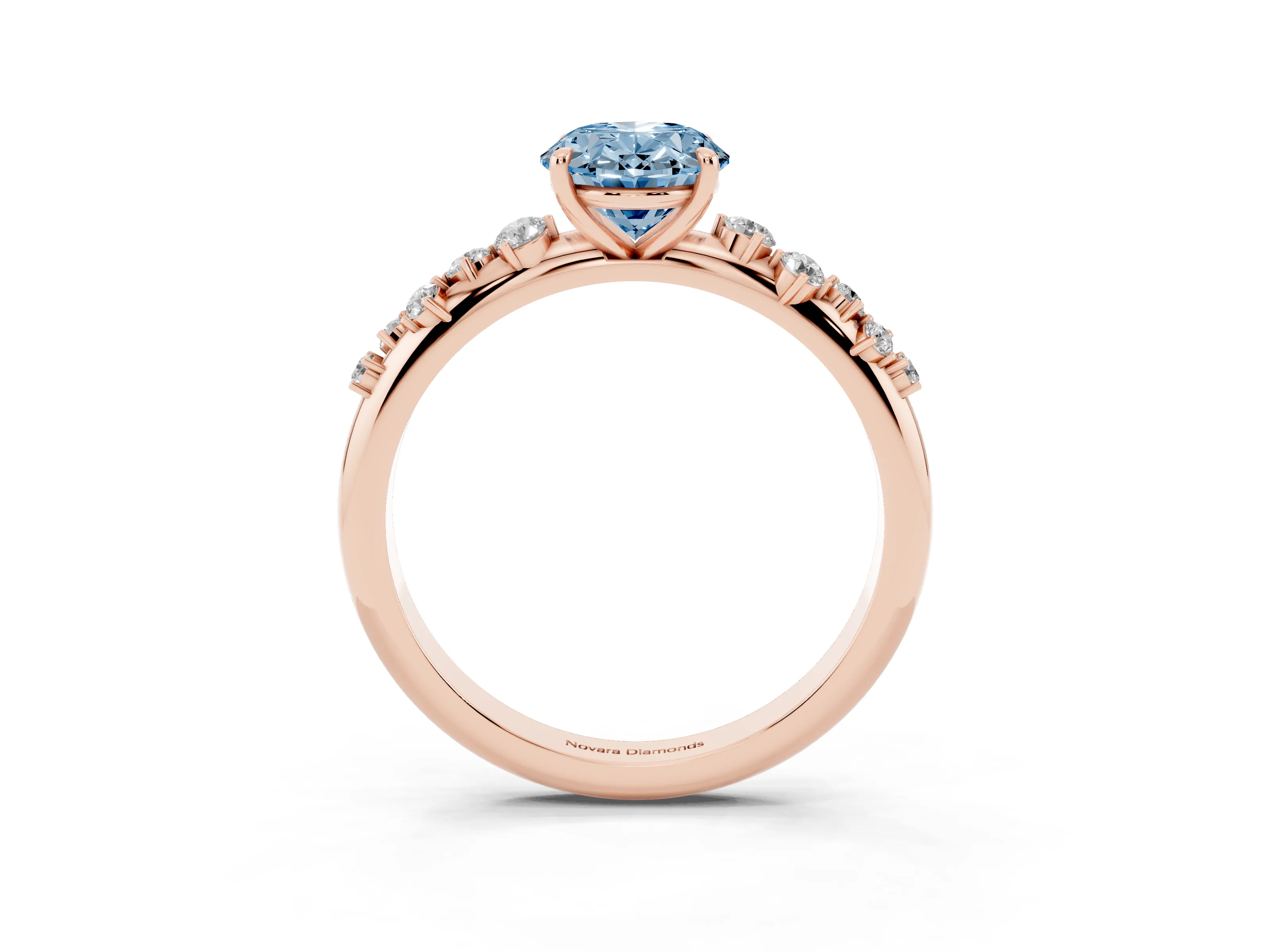Fancy Blue Oval Cut Diamond Cluster Solitaire Ring Set in Rose gold with Prong Setting