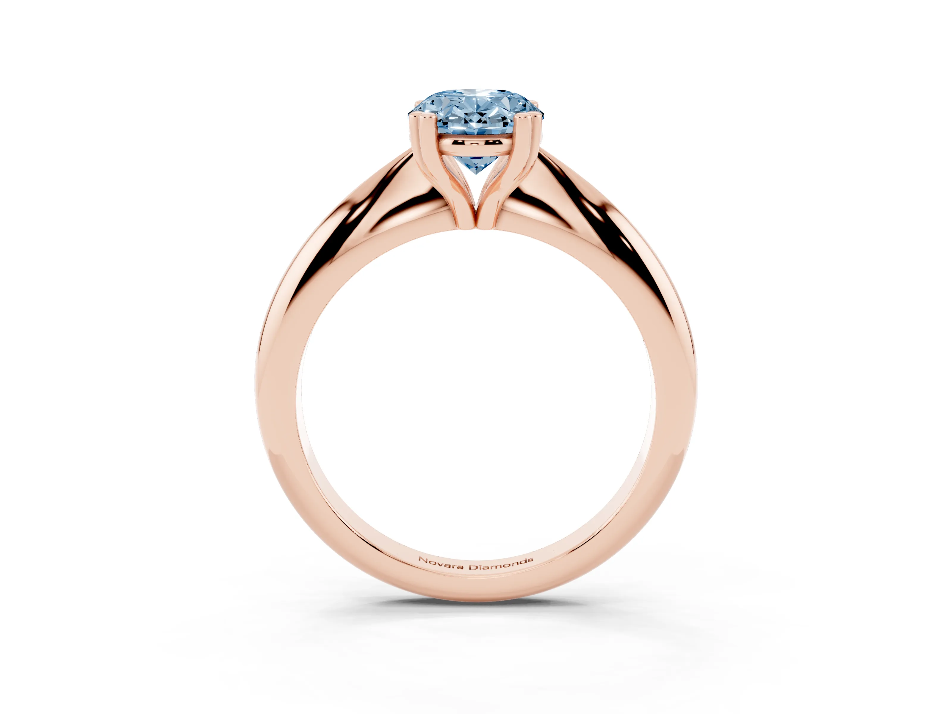 Fancy Blue Oval Cut Diamond Solitaire Engagement Ring Set in Rose gold with Tapered Band and Prong Setting
