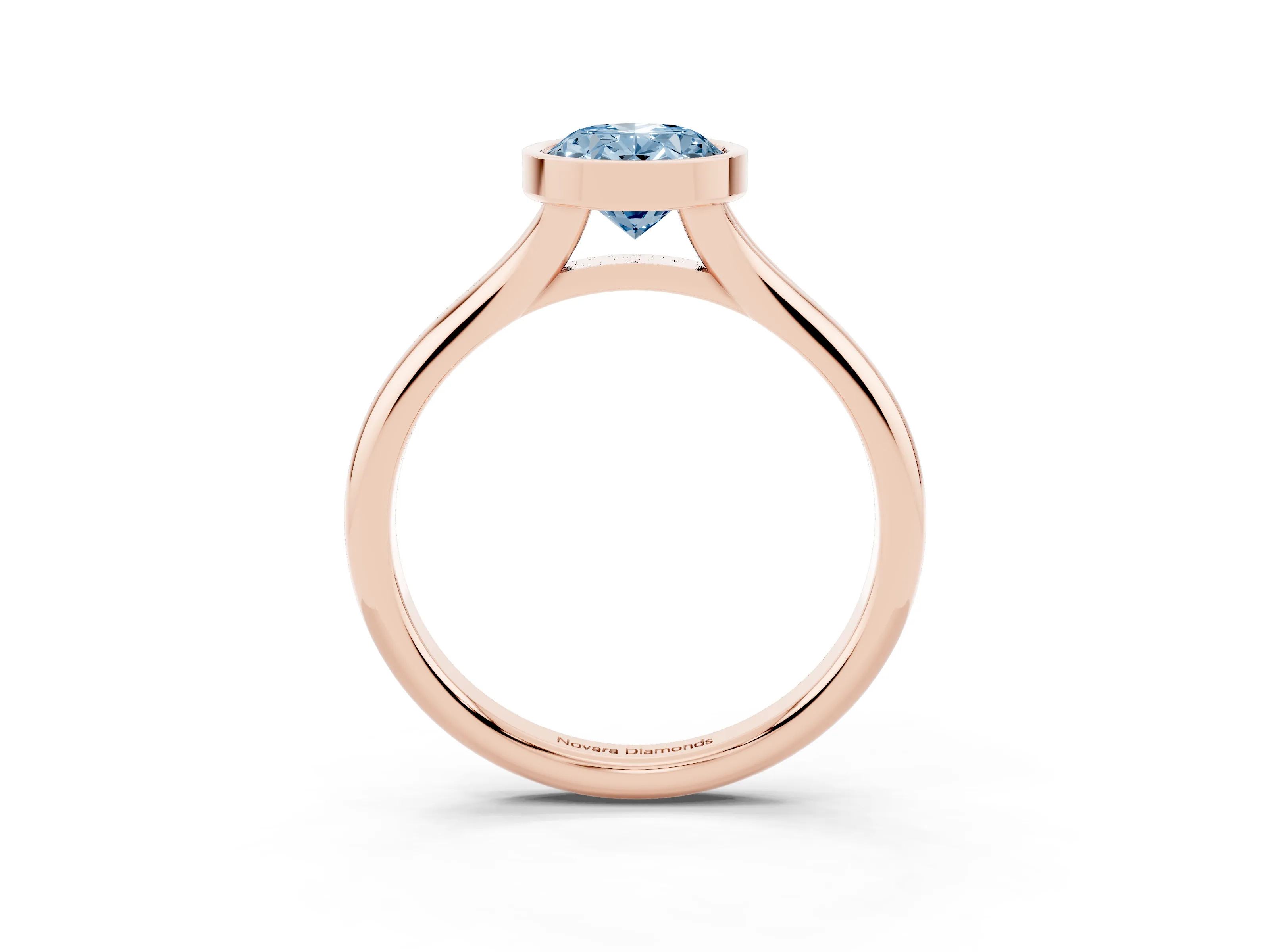 Fancy Blue Bezel Set Oval Cut Diamond Solitaire Ring Set in Rose gold with Smooth Band