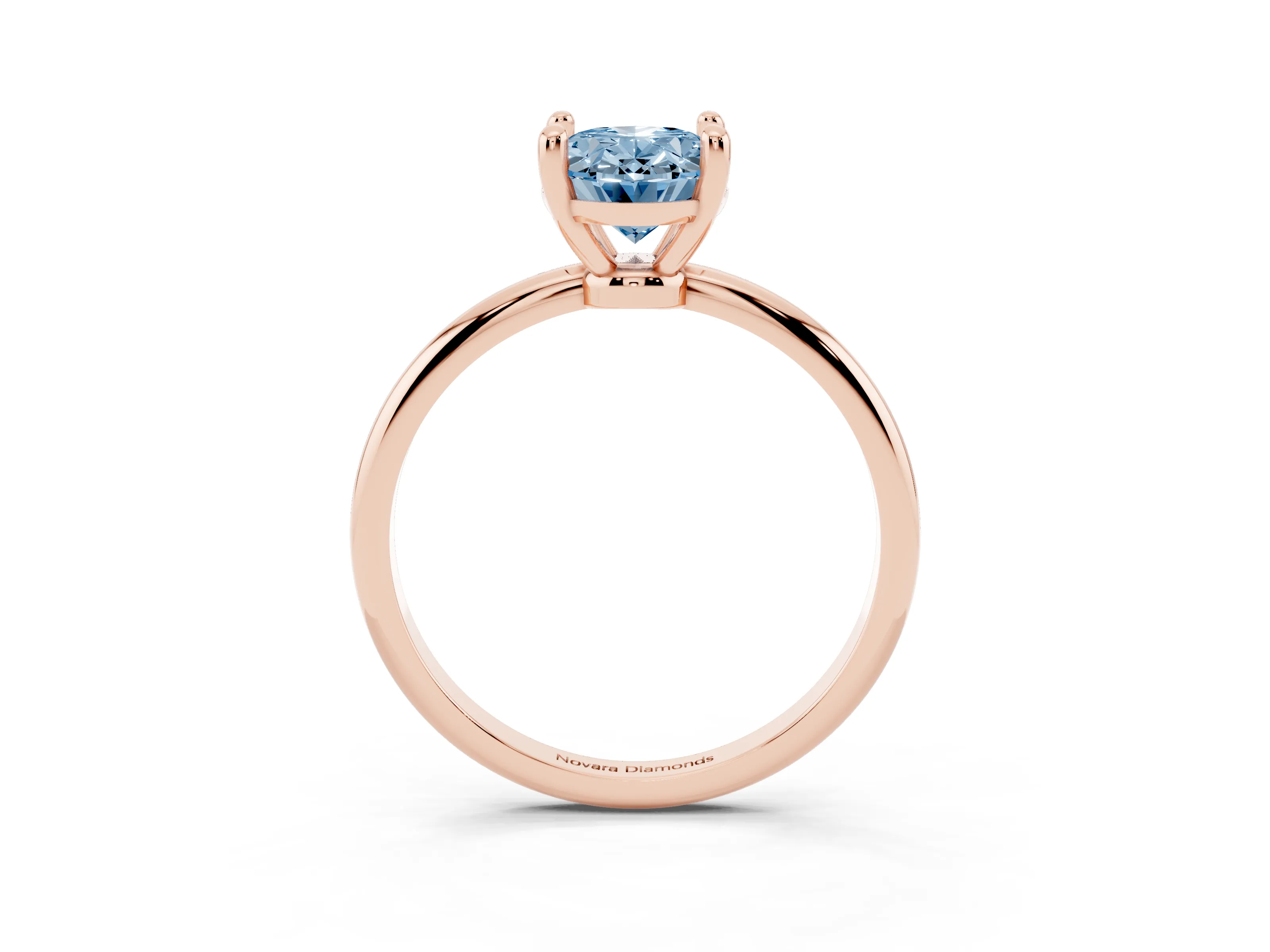 Fancy Blue Oval Cut Diamond Solitaire Ring Set in Rose gold with Secure Prong Setting on a Classic Band