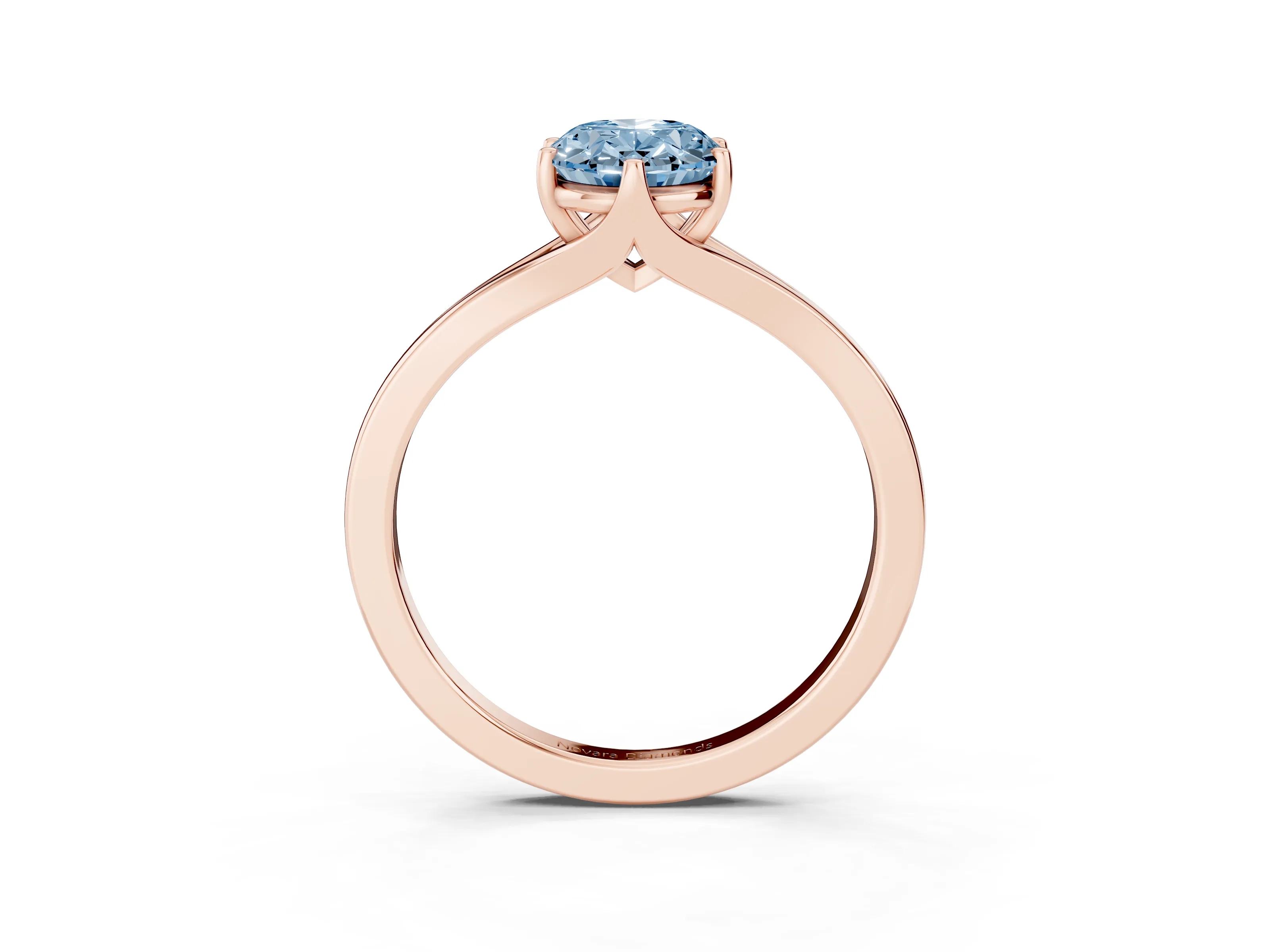Fancy Blue Oval Cut Diamond Solitaire Ring Set in Rose gold with Polished Tapered Band and Prong Setting
