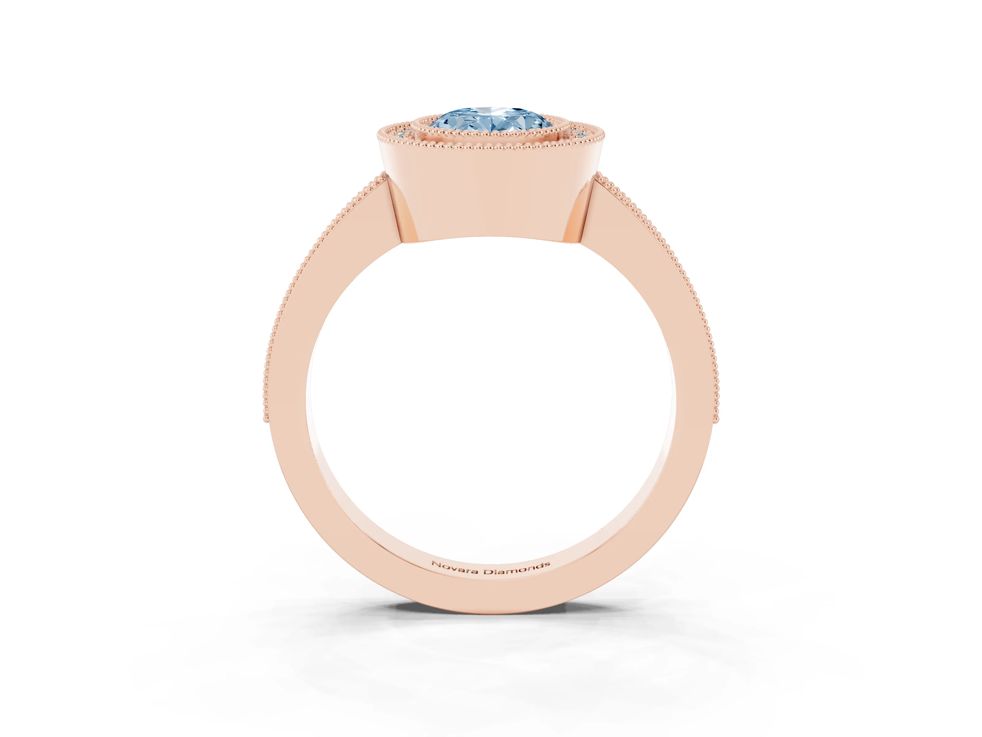 Fancy Blue Oval Cut Diamond Halo Engagement Ring Set in Rose gold with Pavé Band and Round Halo Stones