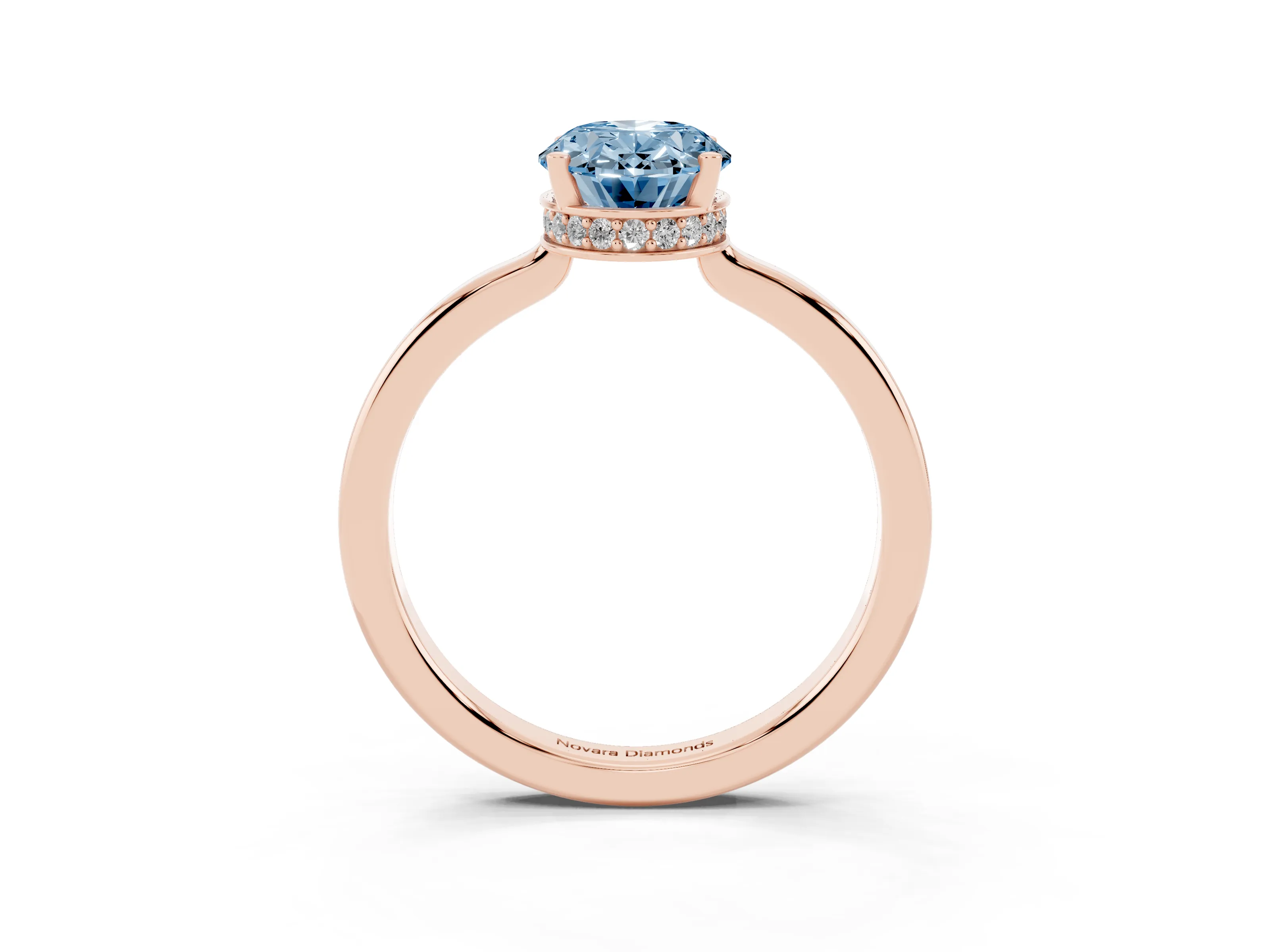 Fancy Blue Oval Cut Diamond Solitaire Engagement Ring Set in Rose gold with Prong Setting on a Plain Band