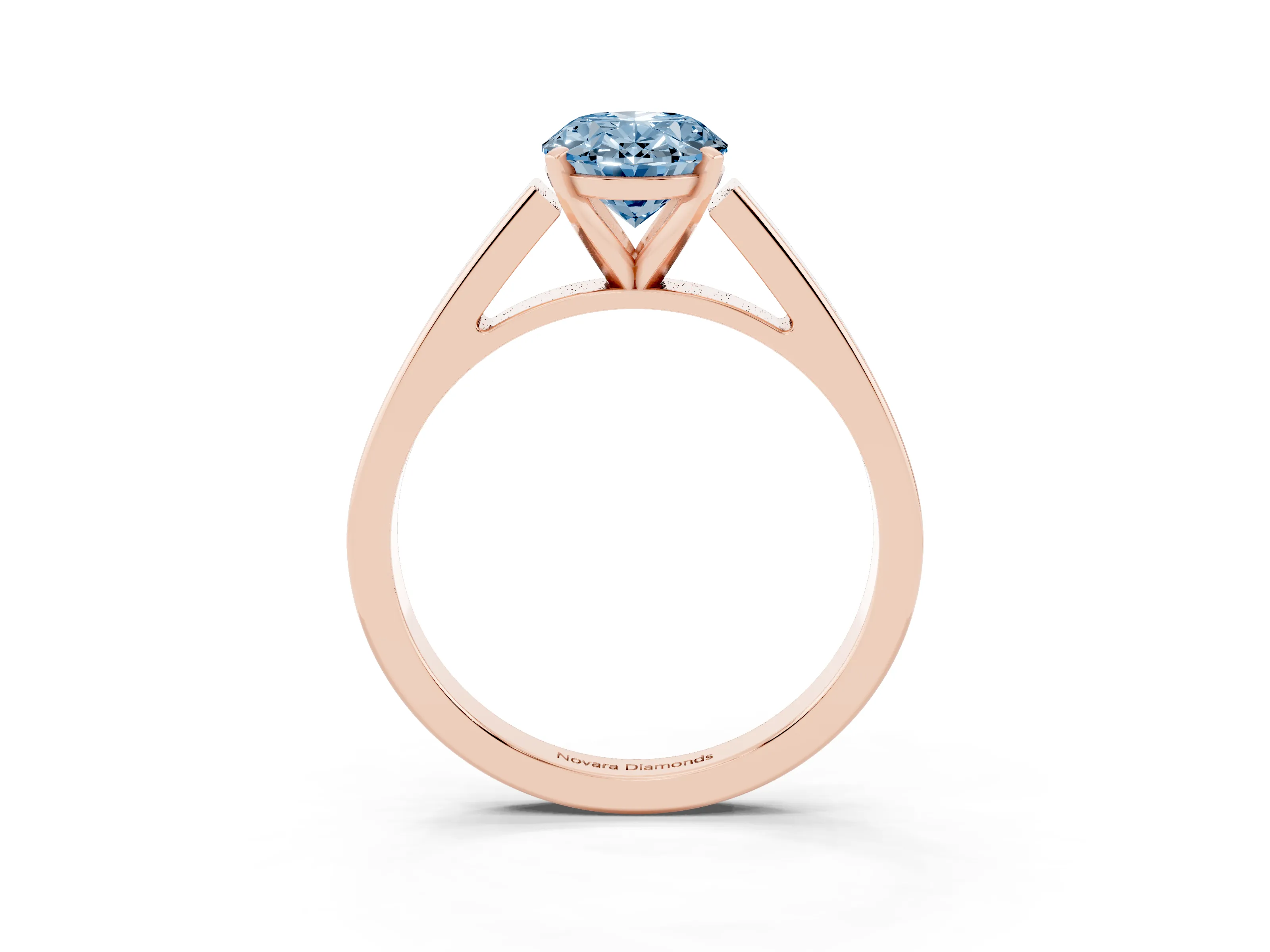 Fancy Blue Oval Cut Diamond Solitaire Engagement Ring Set in Rose gold with Prong Setting and Tapered Band