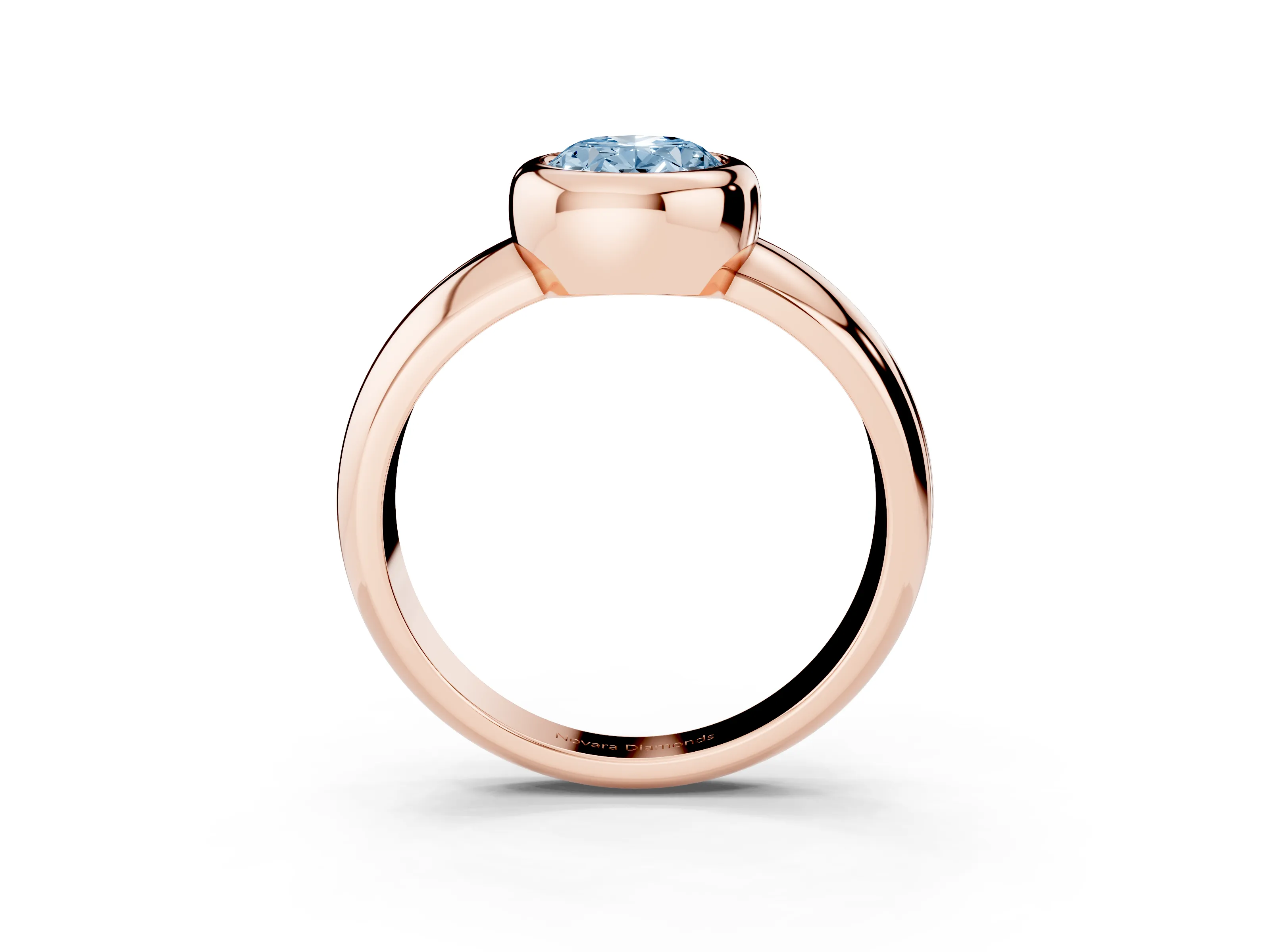 Fancy Blue Bezel Set Oval Cut Diamond Solitaire Ring Set in Rose gold with Wide Band