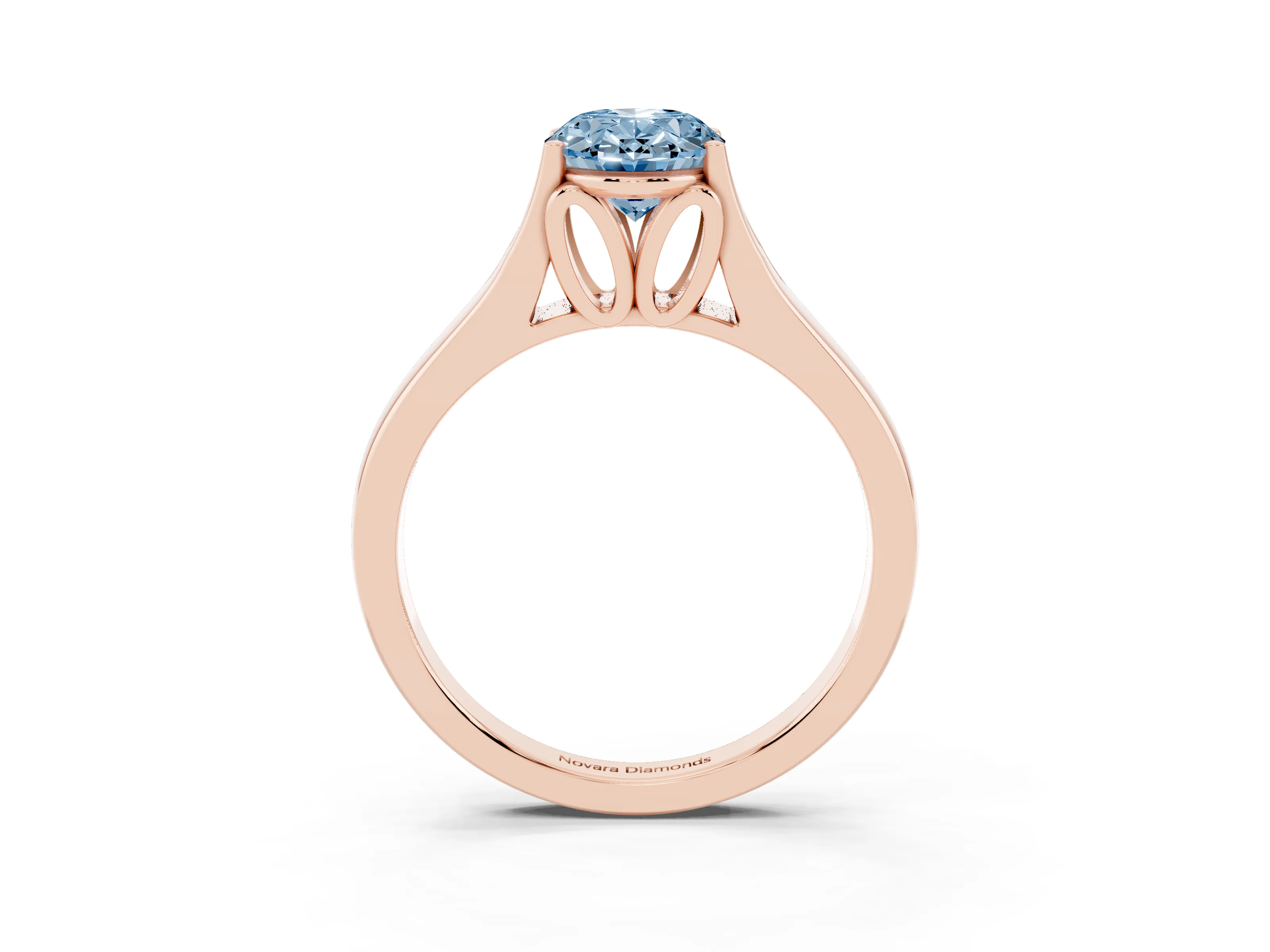 Fancy Blue Oval Cut Diamond Solitaire Ring Set in Rose gold with Arched Cathedral Band and Prong Setting