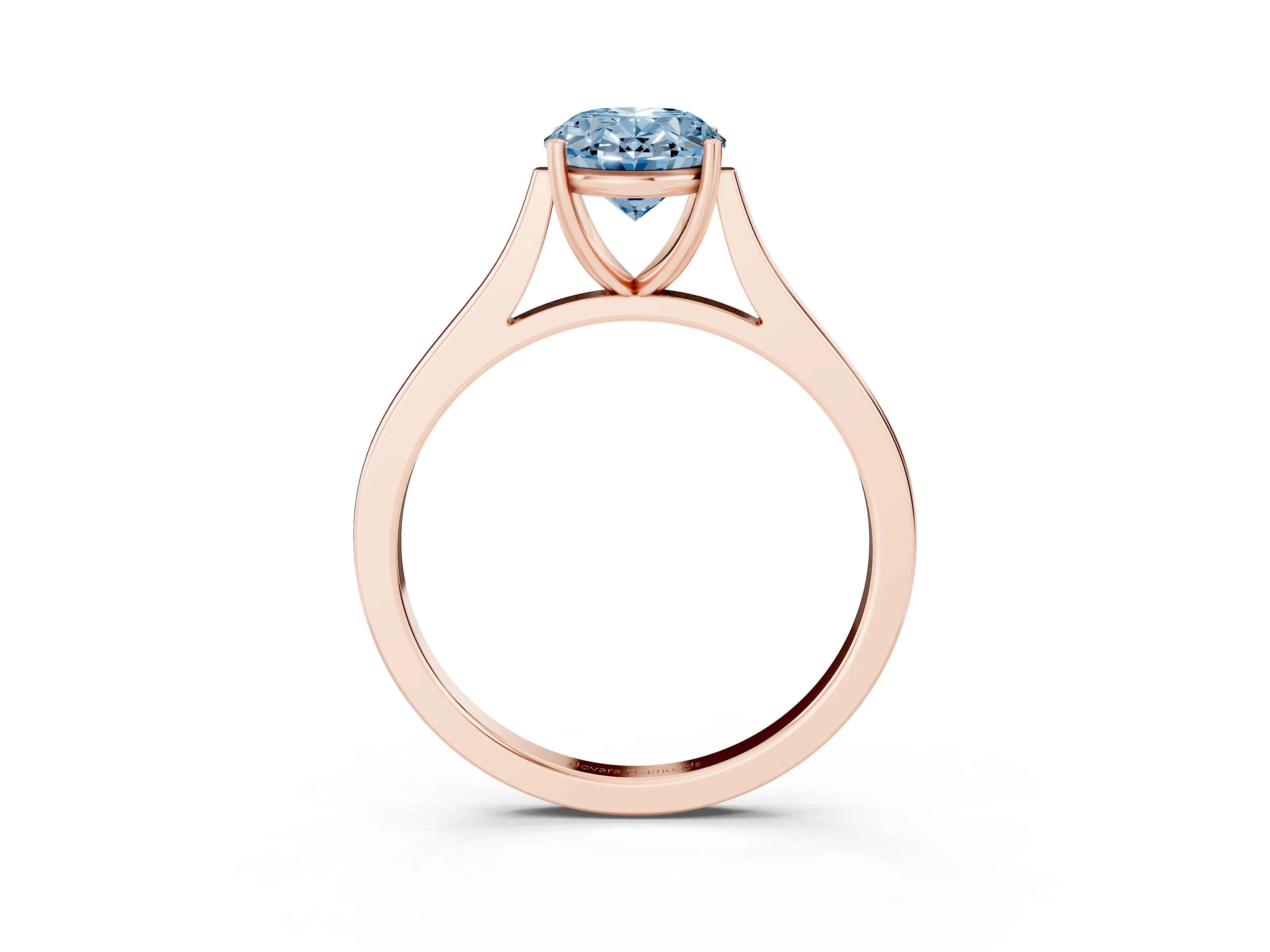 Fancy Blue Oval Cut Diamond Solitaire Heart Prong Engagement Ring Set in Rose gold with Tapered Band