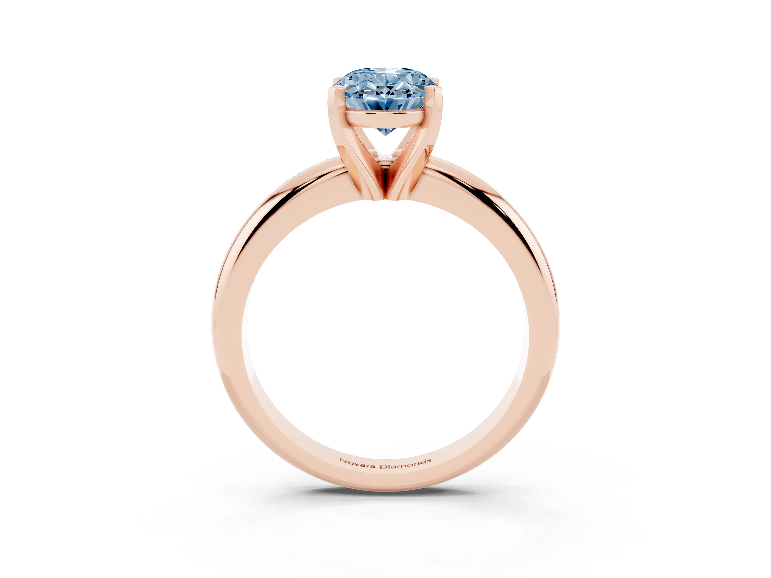 Fancy Blue Oval Cut Diamond Solitaire Engagement Ring Set in Rose gold with Round Band and Prong Setting