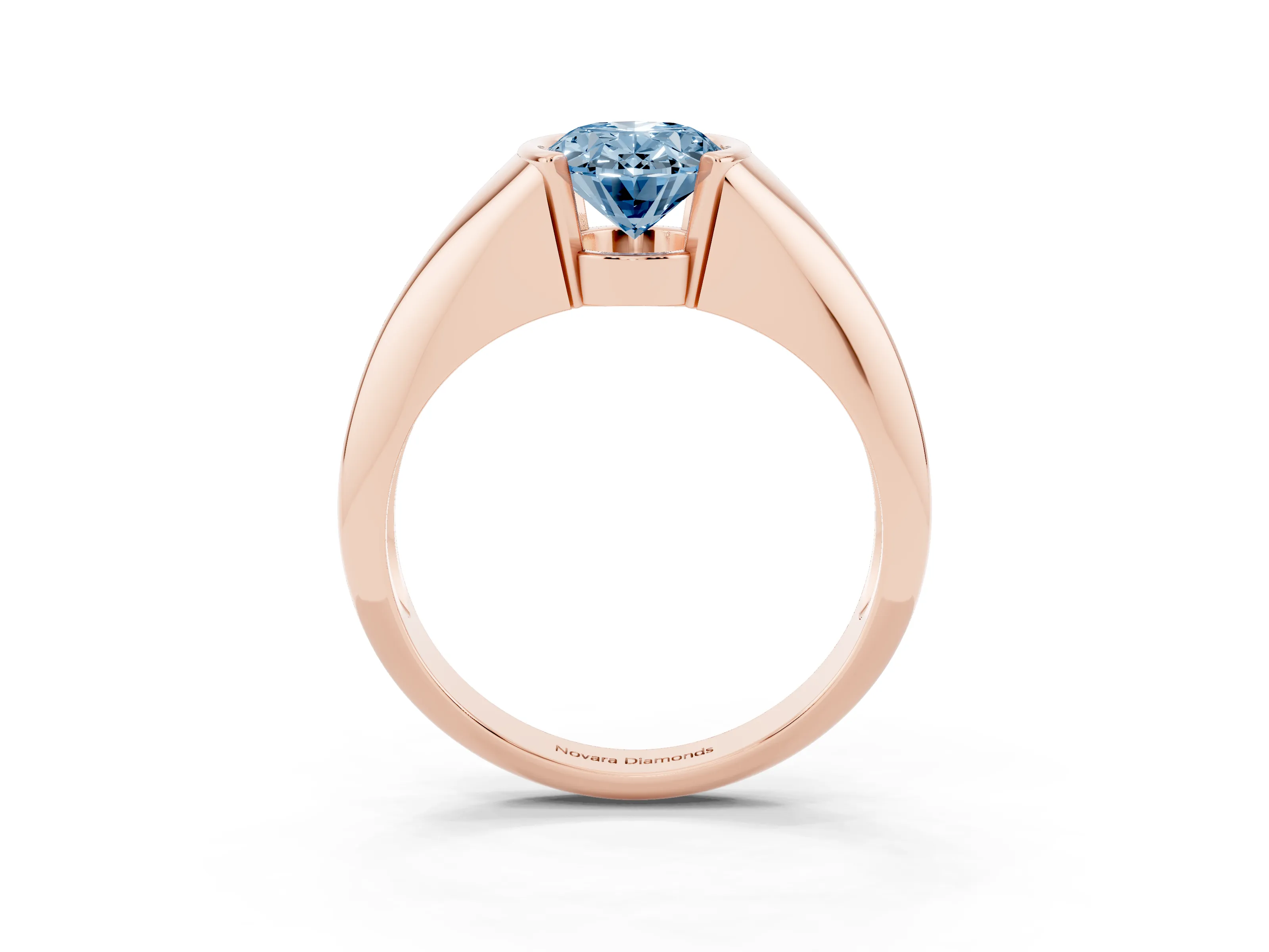 Fancy Blue Oval Cut Diamond Solitaire Tension Set Ring Set in Rose gold