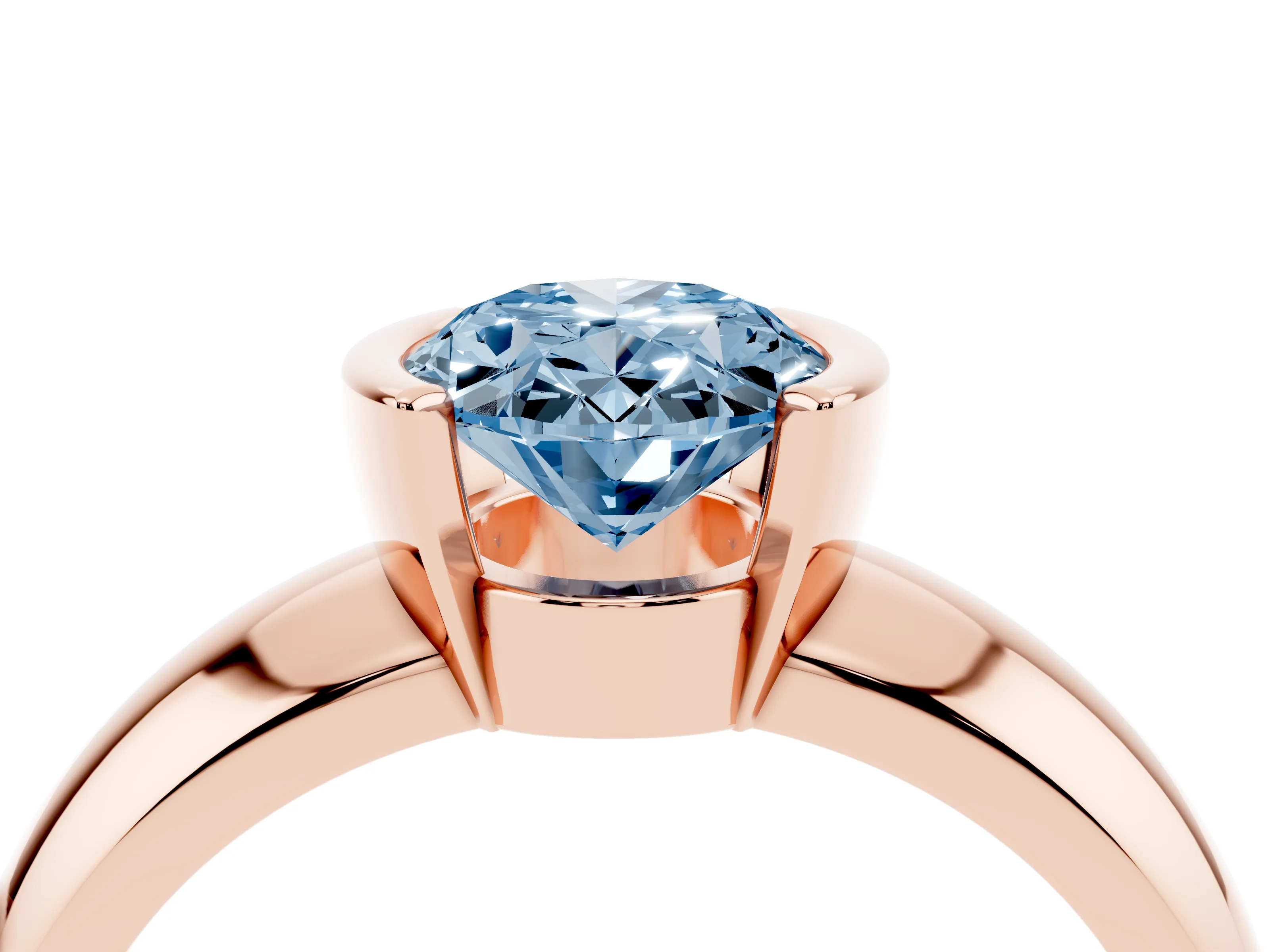 Fancy Blue Oval Cut Diamond Solitaire Tension Set Ring Set in Rose gold with Wide Band
