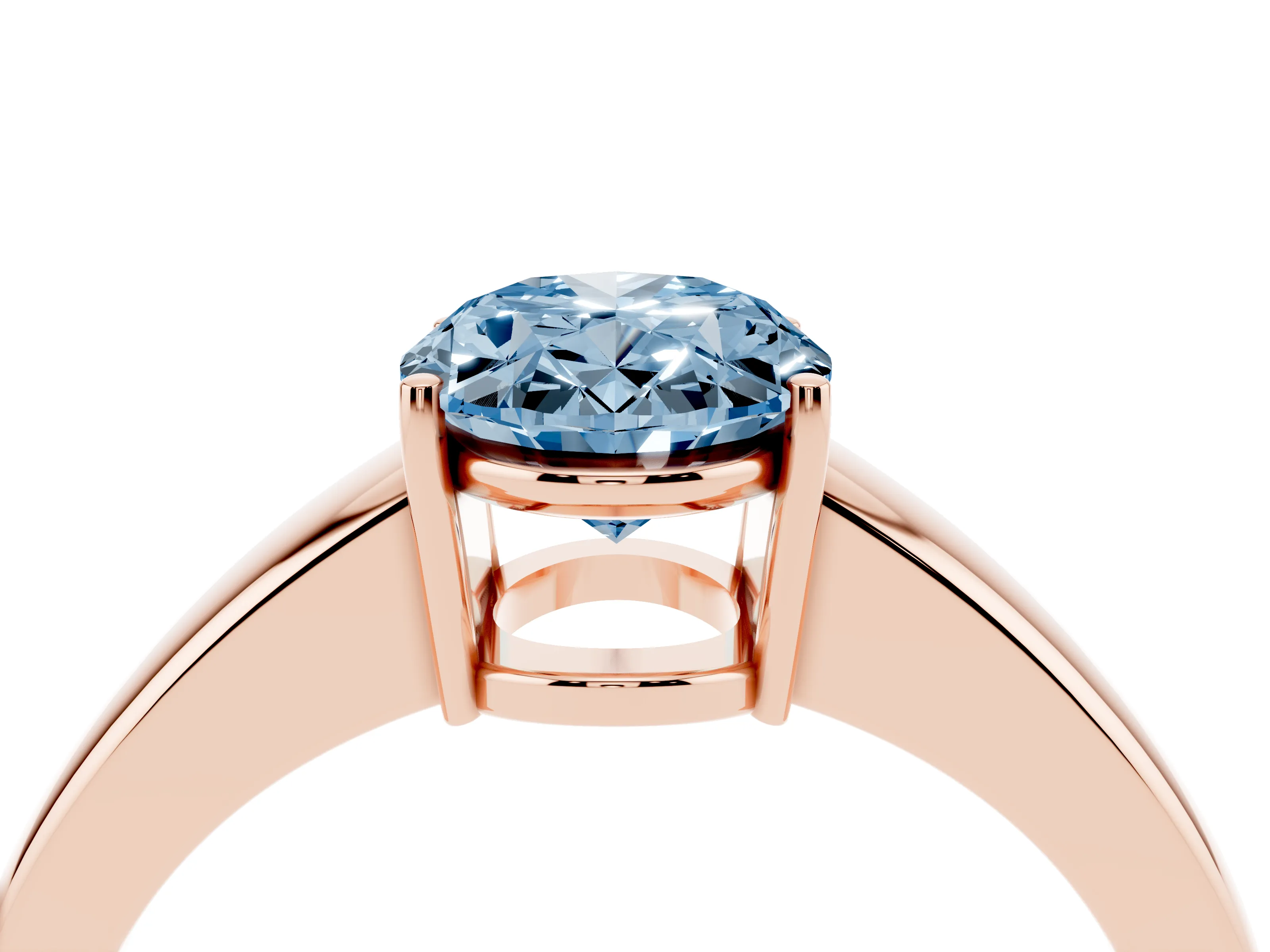 Fancy Blue Oval Cut Diamond Solitaire Ring Set in Rose gold with Tapered Band and Prong Setting