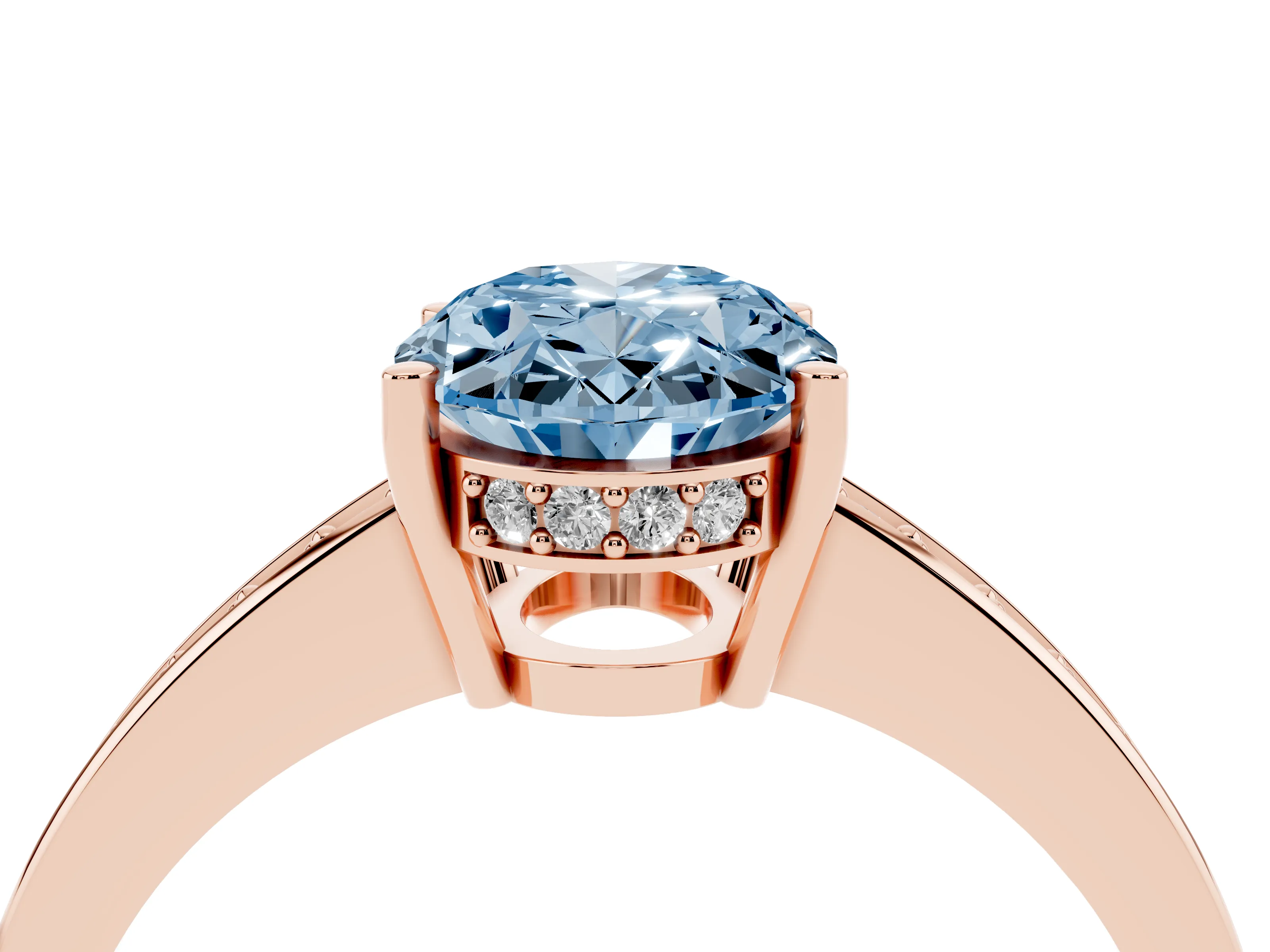 Fancy Blue Oval Cut Diamond Pavé Band Prong Set Solitaire Ring Set in Rose gold