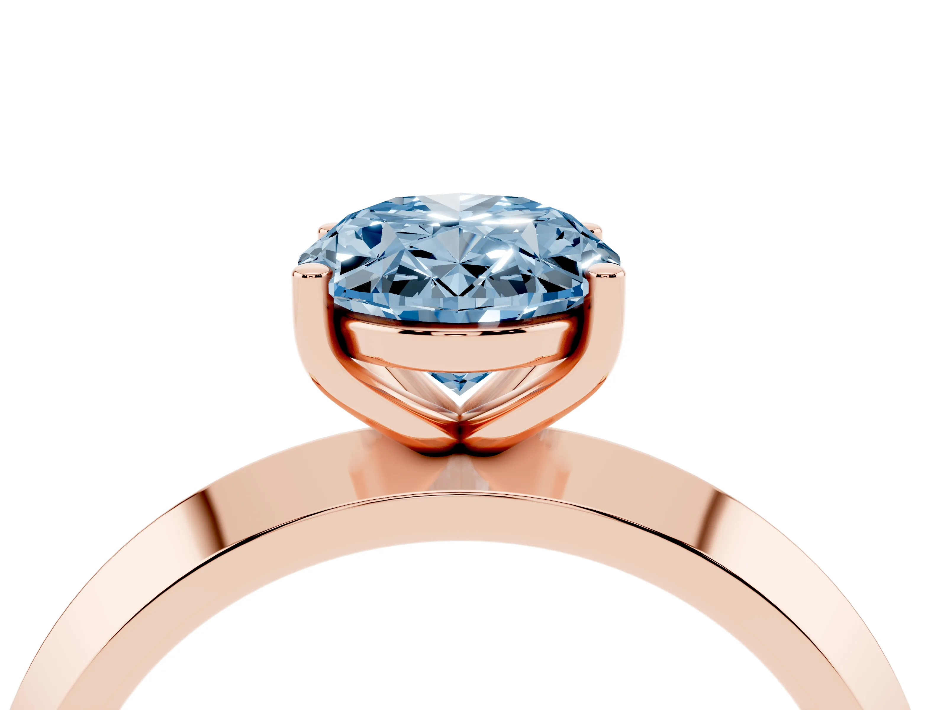 Fancy Blue Oval Cut Diamond Solitaire Engagement Ring Set in Rose gold with Flat Band and Prong Setting