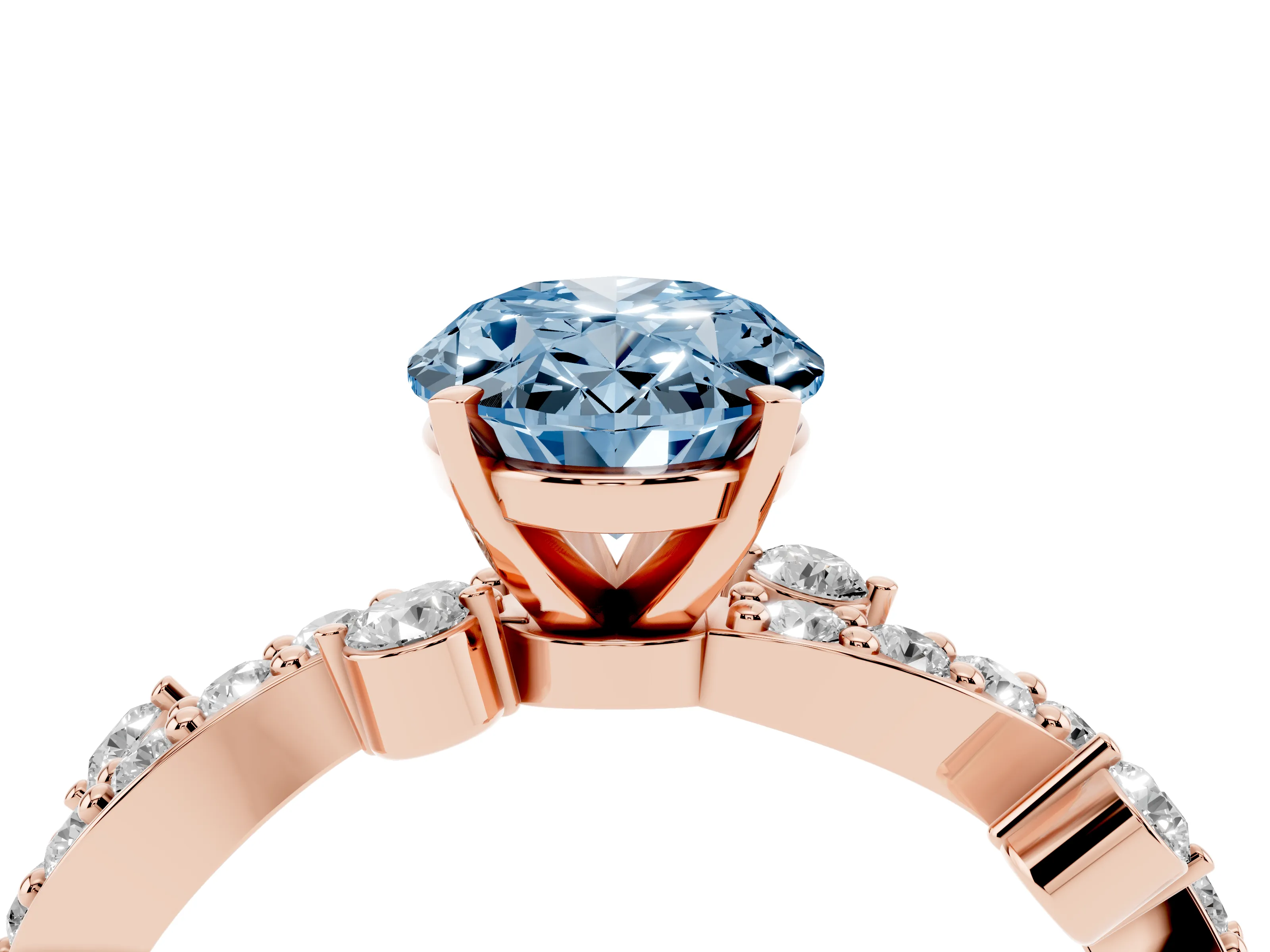Fancy Blue Oval Cut Diamond Solitaire Twisted Band Set in Rose gold with Pavé Setting