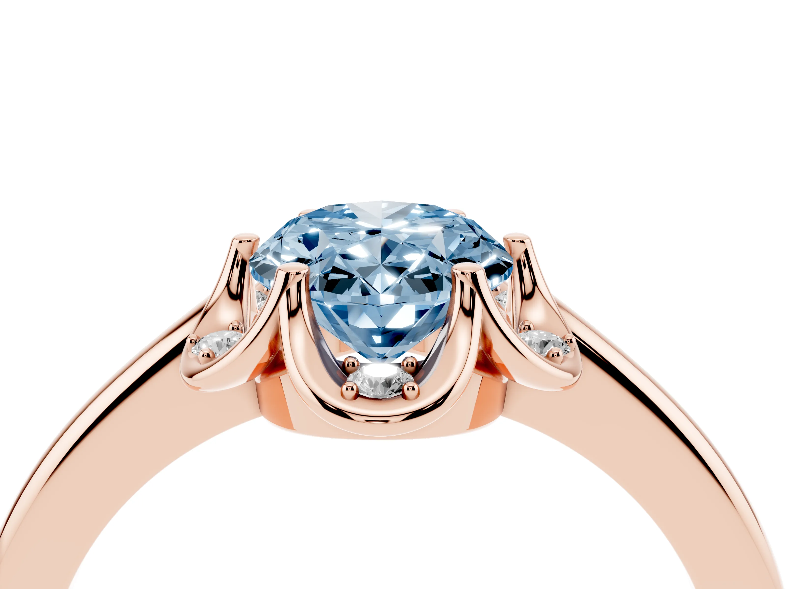 Fancy Blue Oval Cut Diamond Round Cluster Halo Ring Set in Rose gold with Solitaire Band and Prong Setting