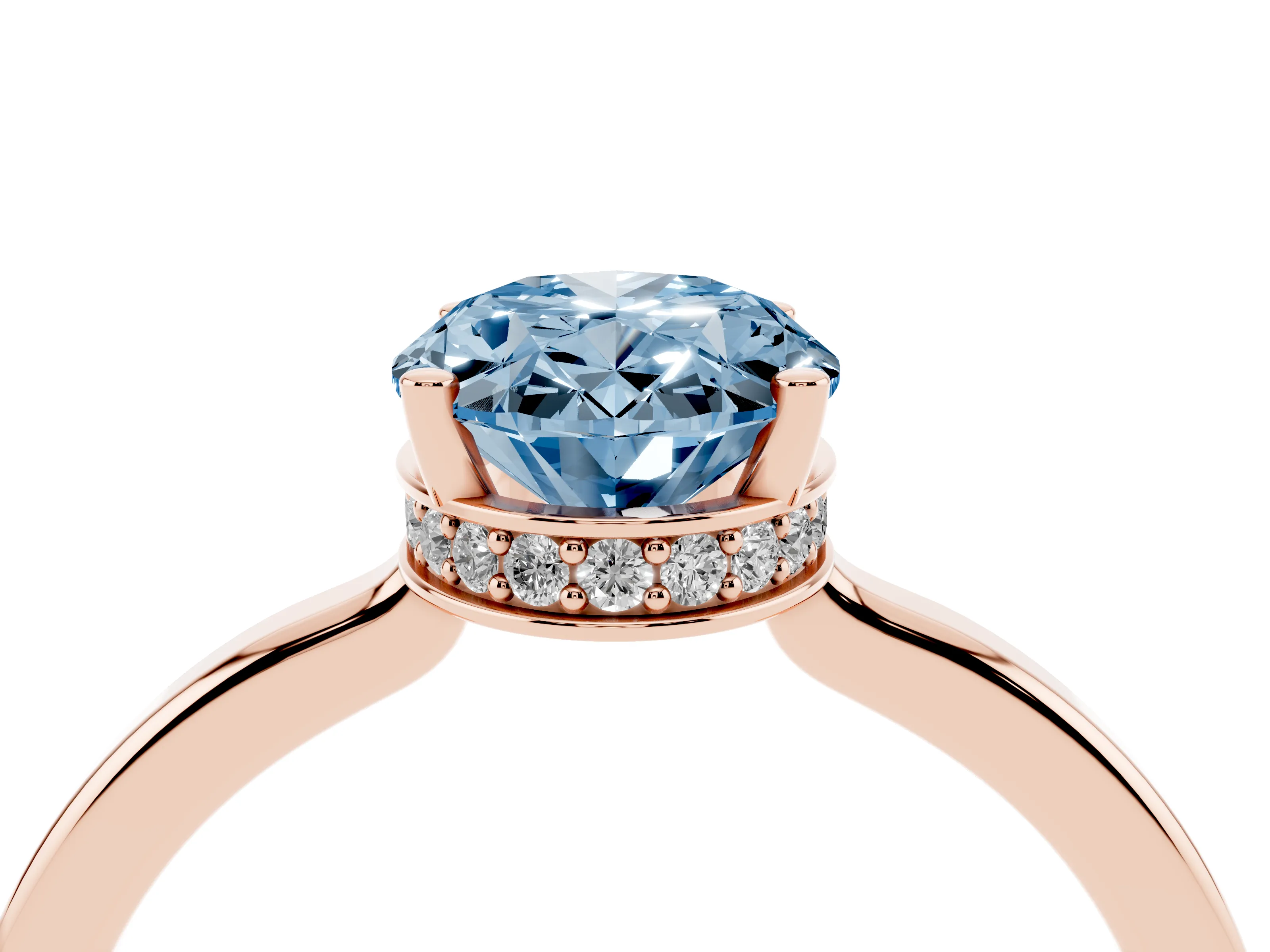 Fancy Blue Oval Cut Diamond Solitaire Engagement Ring Set in Rose gold with Prong Setting on a Plain Band