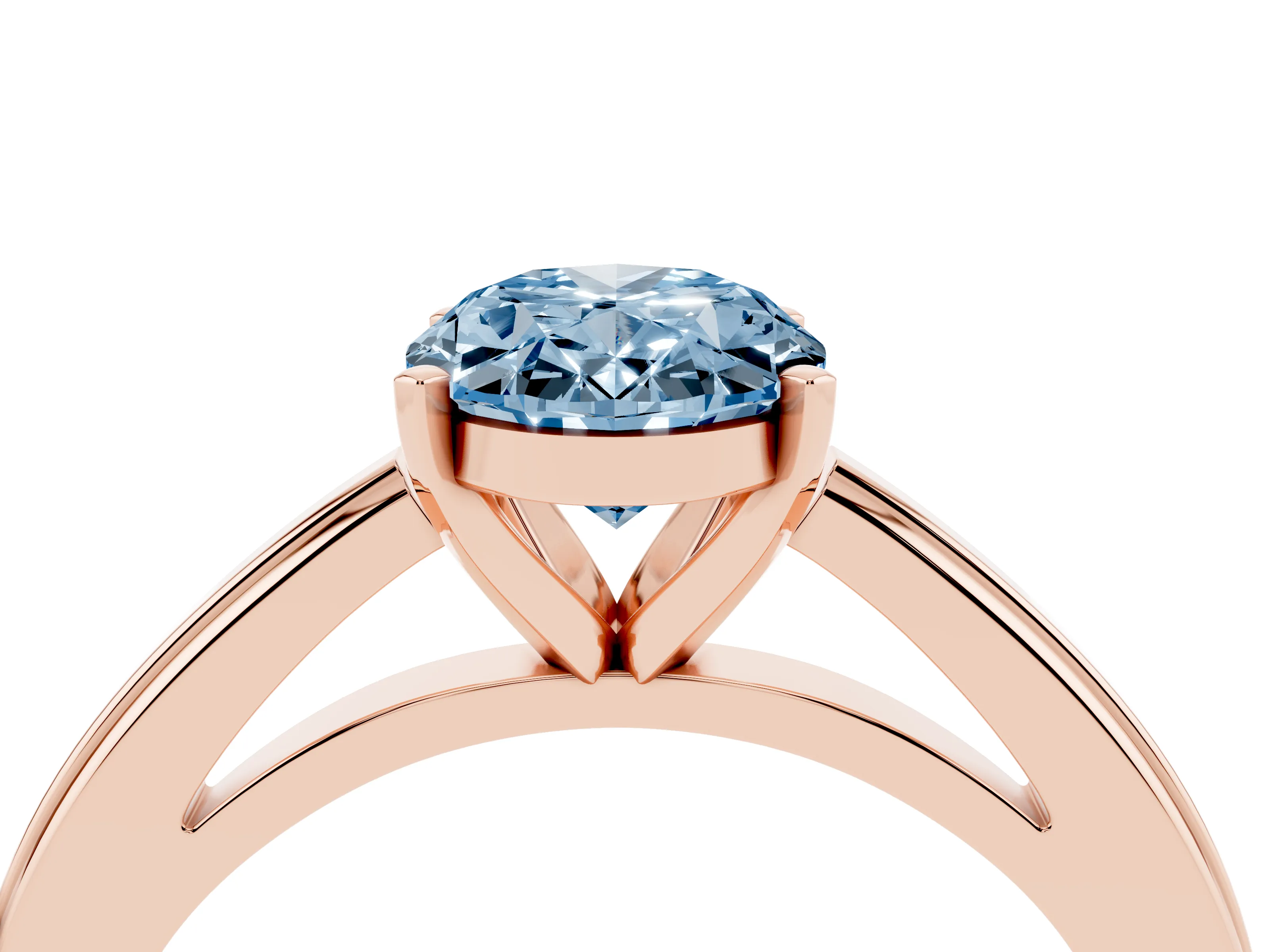 Fancy Blue Oval Cut Diamond Solitaire Ring Set in Rose gold with Prong Setting and Classic Band