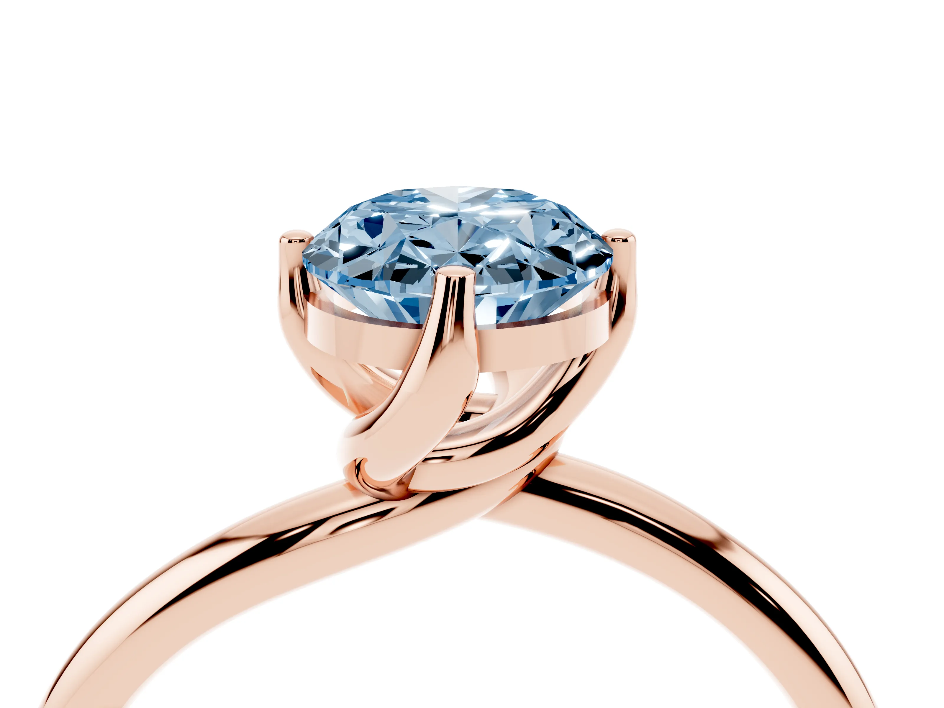 Fancy Blue Oval Cut Diamond Solitaire Engagement Ring Set in Rose gold with Classic Plain Band