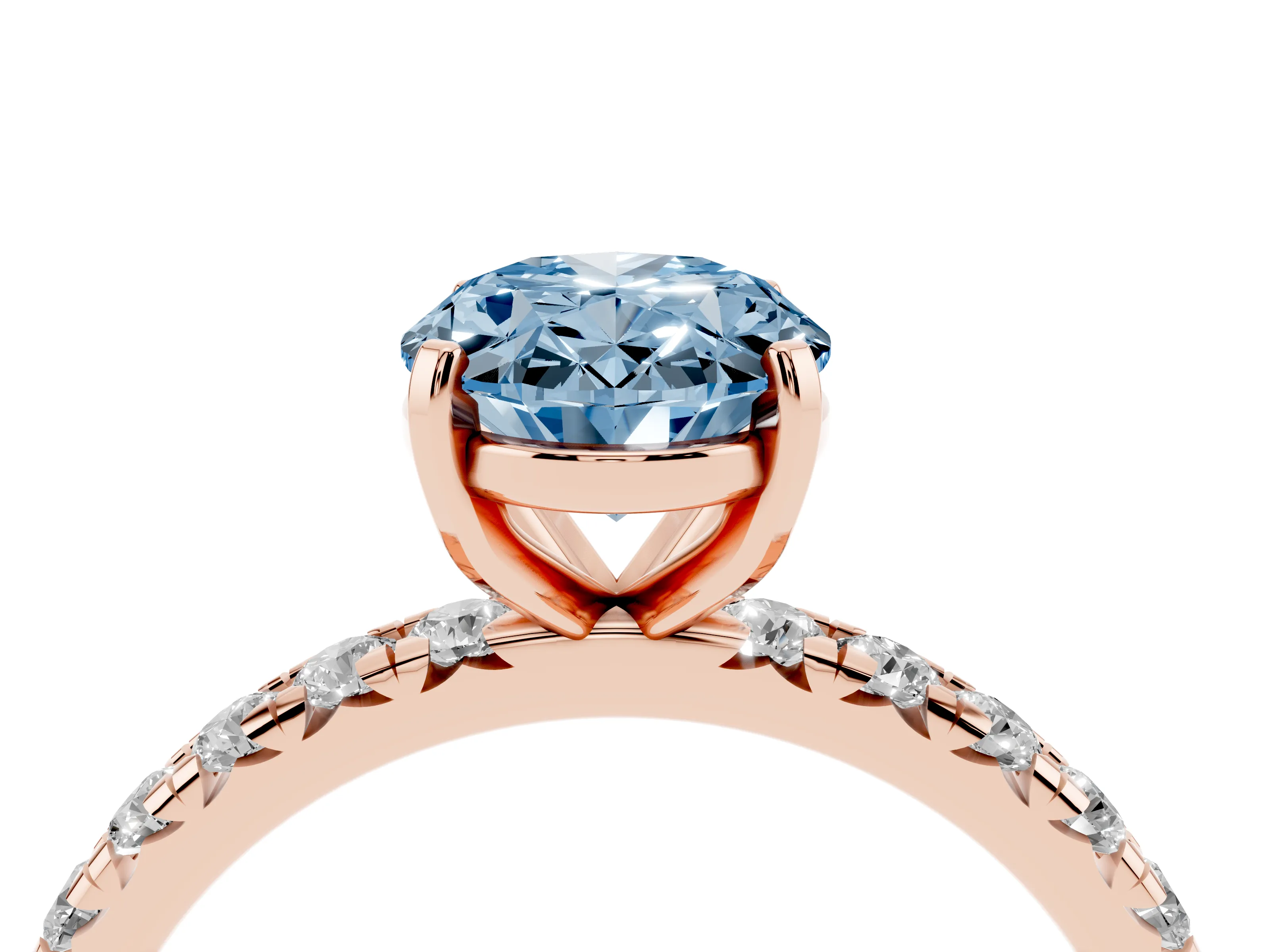 Oval Pavé Engagement Ring Setting for a Fancy Blue Lab-Grown Diamond | Rose Gold