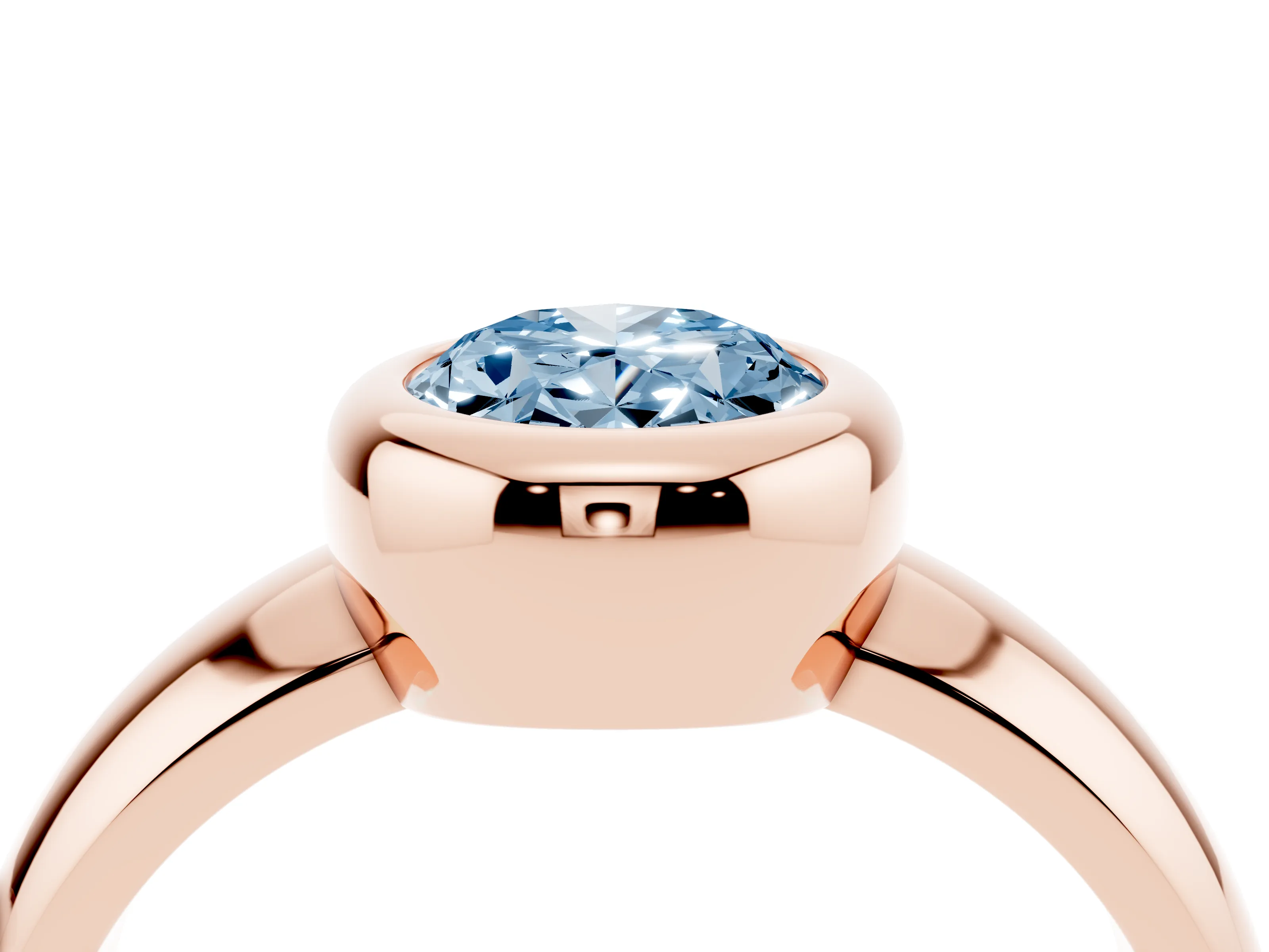Fancy Blue Bezel Set Oval Cut Diamond Solitaire Ring Set in Rose gold with Wide Band