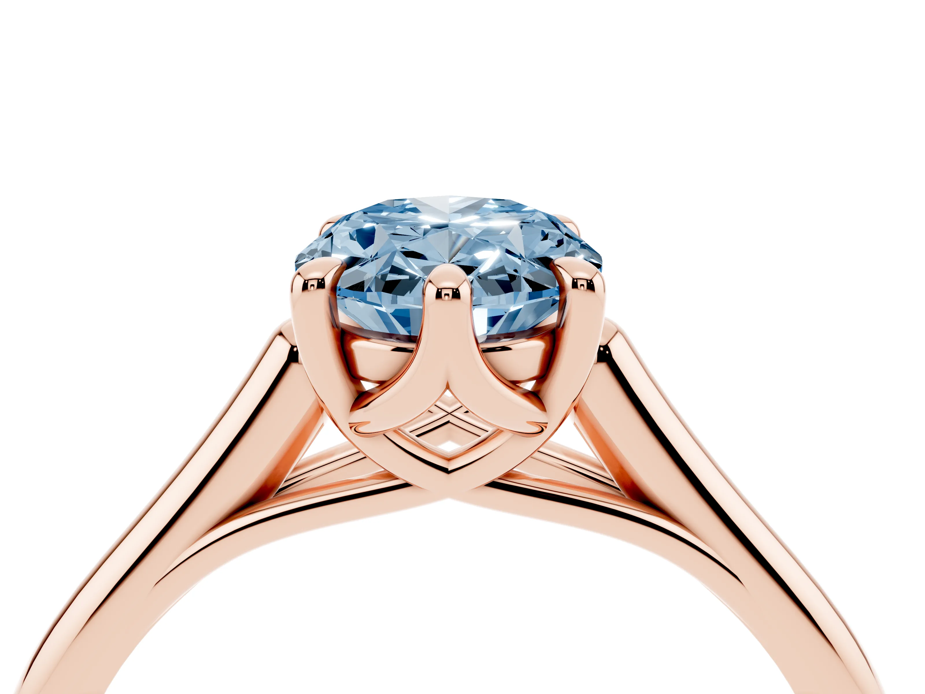 Fancy Blue Oval Cut Diamond Solitaire Engagement Ring Set in Rose gold with Prong Setting and Plain Classic Band