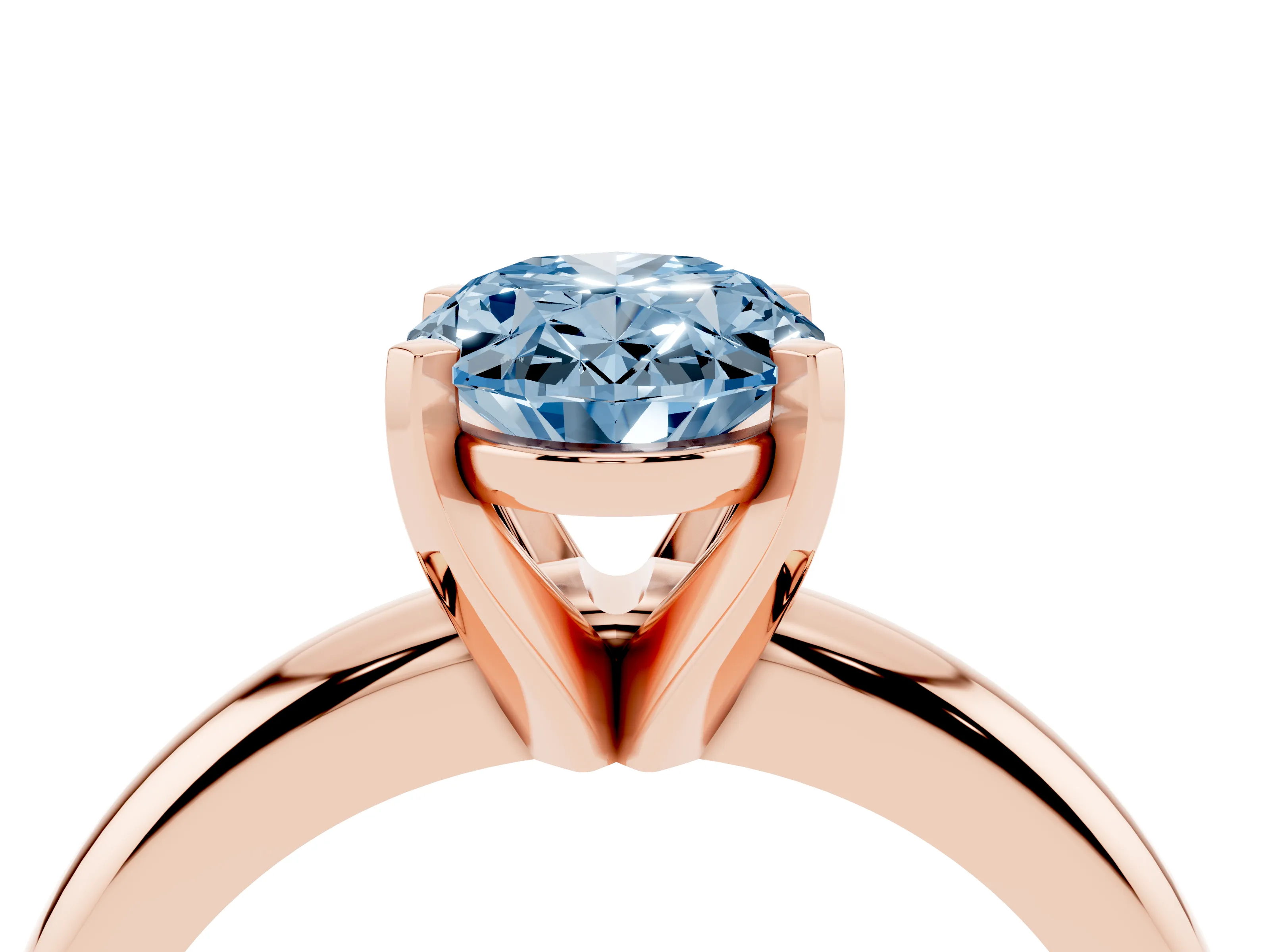 Fancy Blue Oval Cut Diamond Solitaire Engagement Ring Set in Rose gold with Round Band and Prong Setting