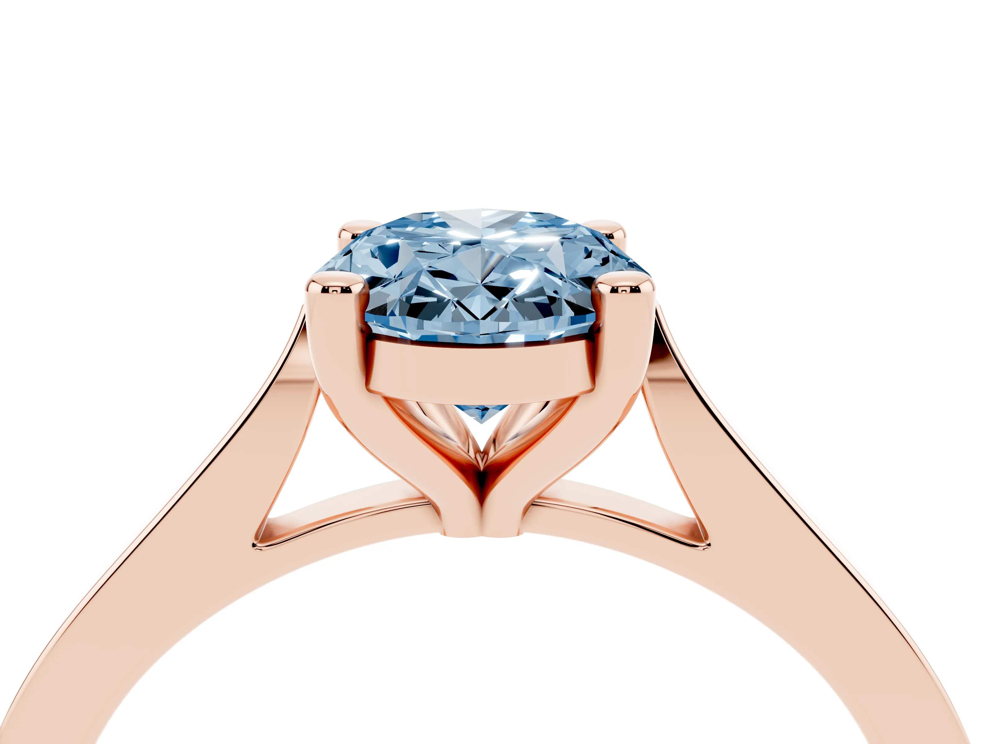 Fancy Blue Oval Cut Diamond Solitaire Ring Set in Rose gold with Prong Setting and Tapered Band