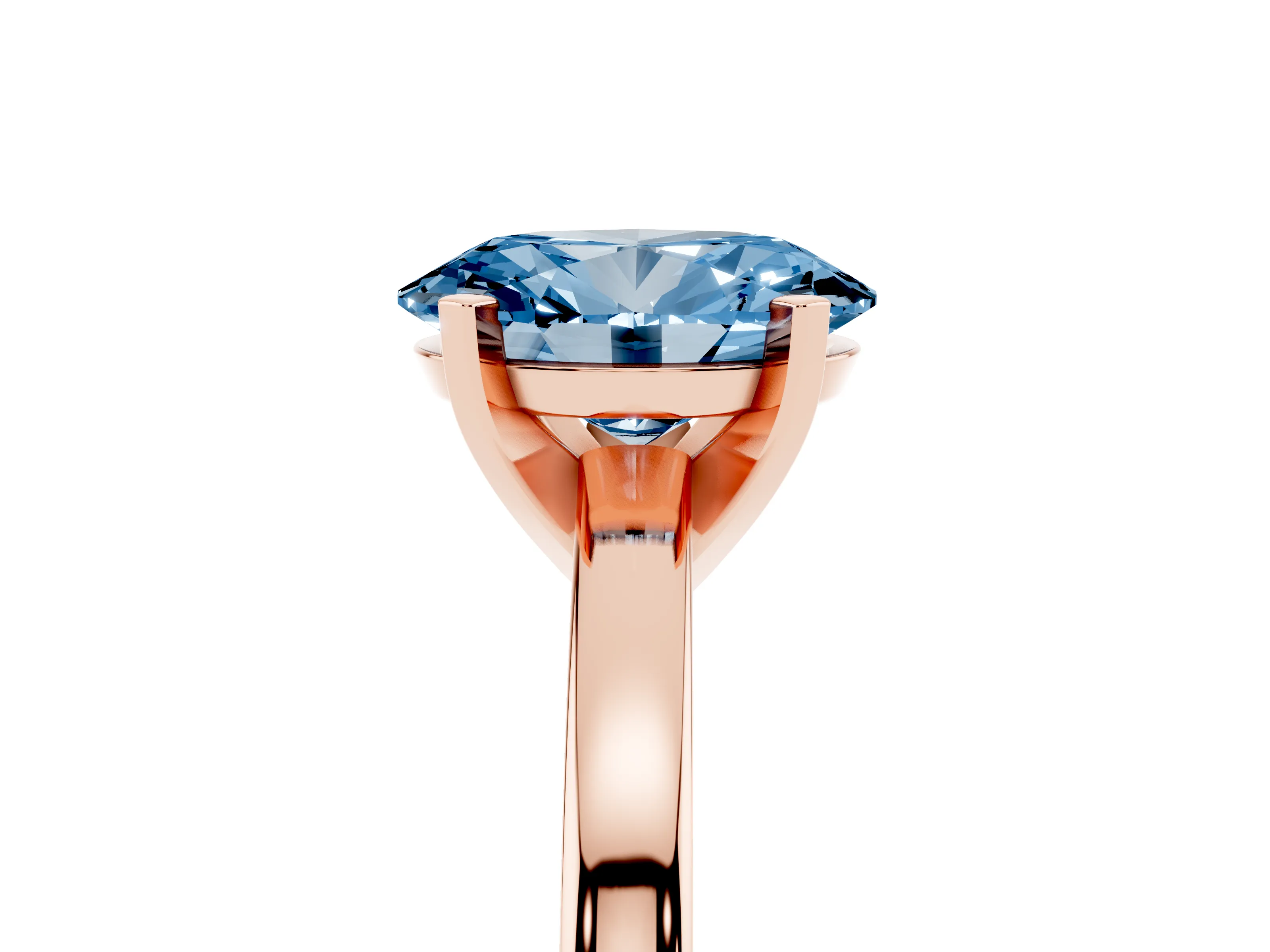 Fancy Blue Oval Cut Diamond Solitaire Engagement Ring Set in Rose gold with Prong Setting on a Classic Band