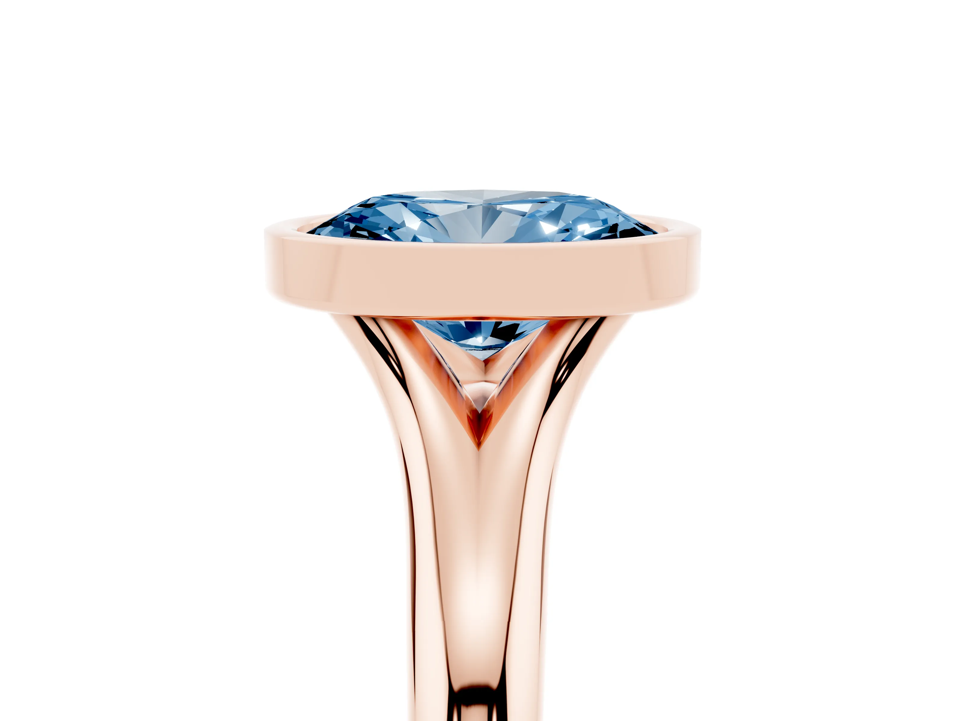 Fancy Blue Bezel Set Oval Cut Diamond Solitaire Ring Set in Rose gold with Smooth Band