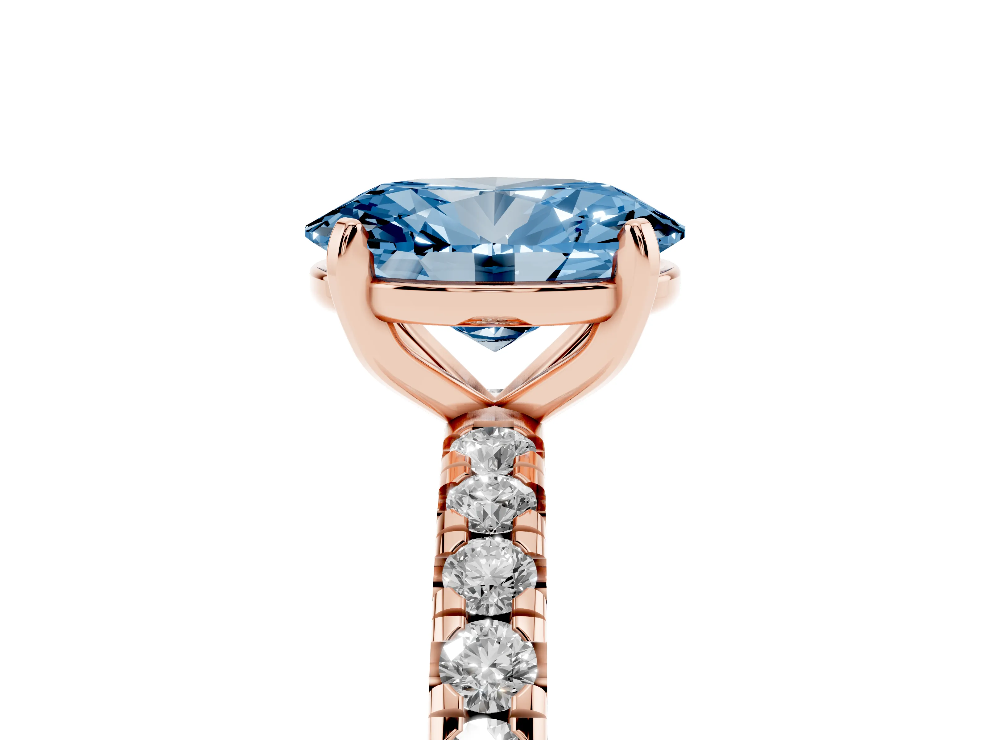 Oval Pavé Engagement Ring Setting for a Fancy Blue Lab-Grown Diamond | Rose Gold