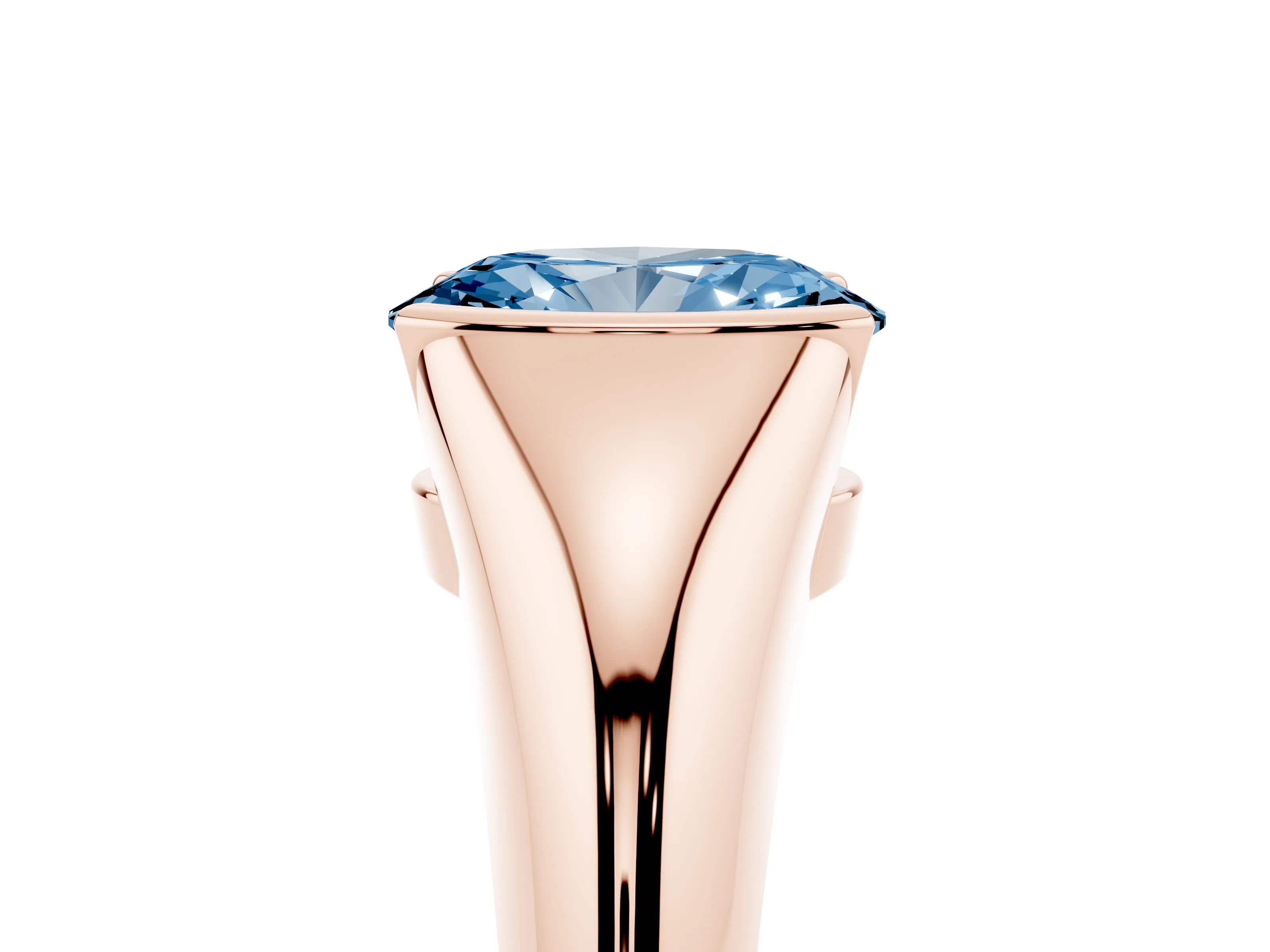 Fancy Blue Oval Cut Diamond Solitaire Tension Set Ring Set in Rose gold