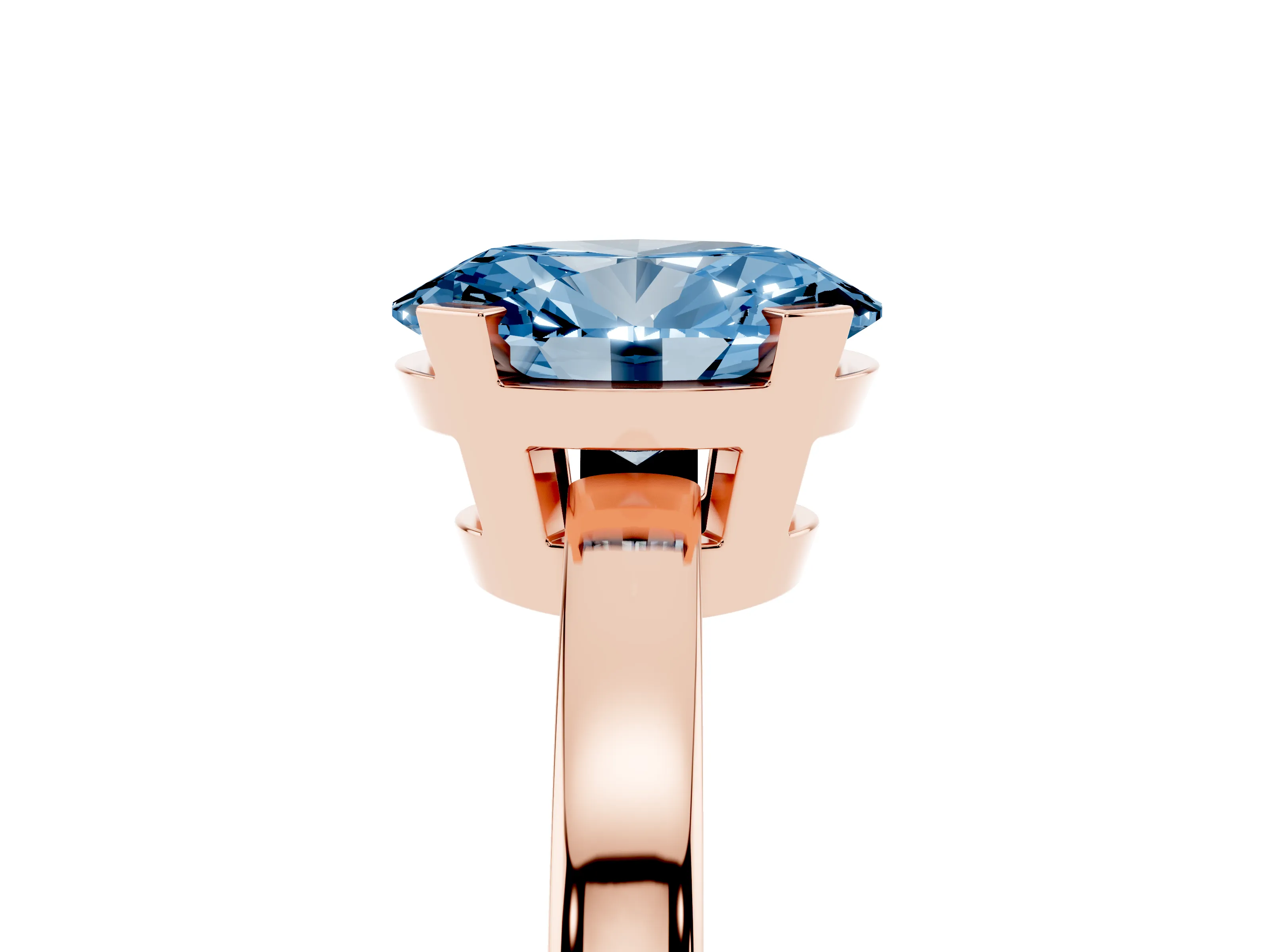 Fancy Blue Oval Cut Diamond Solitaire Ring Set in Rose gold with Prong Head and Smooth Polished Band