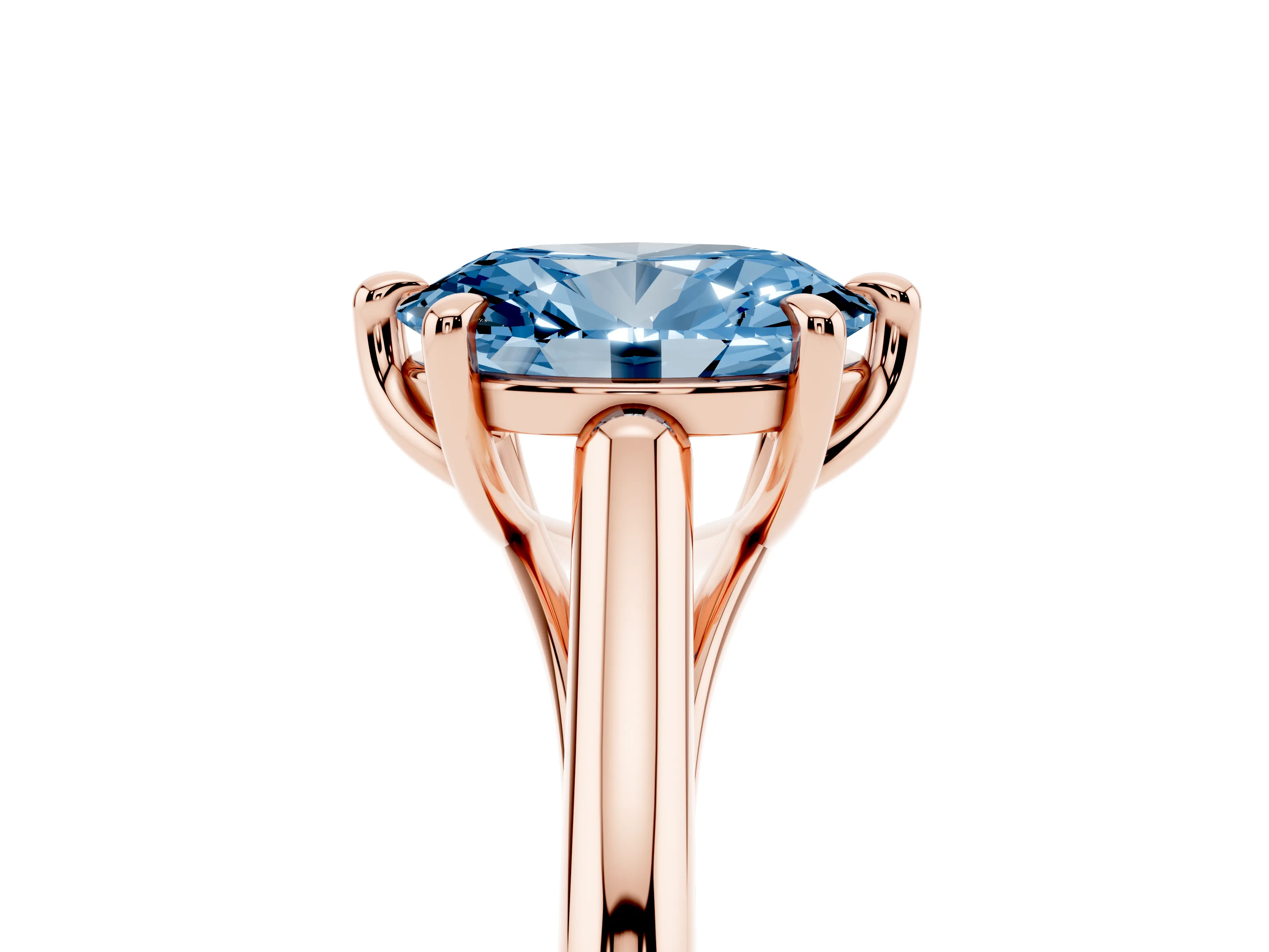 Fancy Blue Oval Cut Diamond Solitaire Engagement Ring Set in Rose gold with Prong Setting and Plain Classic Band
