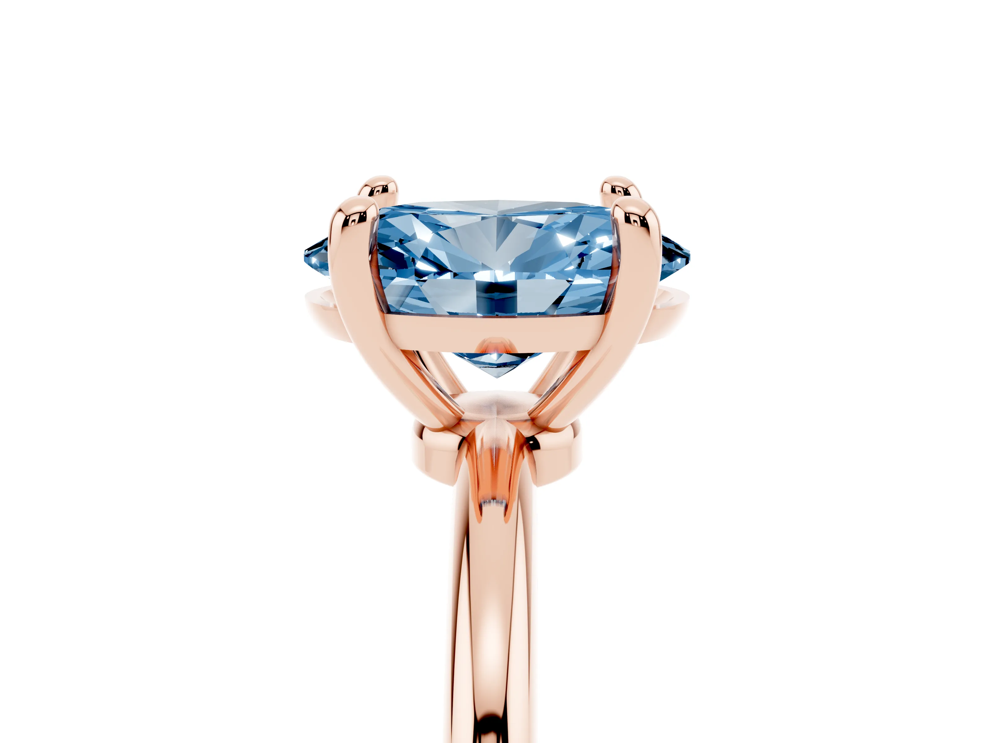 Fancy Blue Oval Cut Diamond Solitaire Ring Set in Rose gold with Secure Prong Setting on a Classic Band