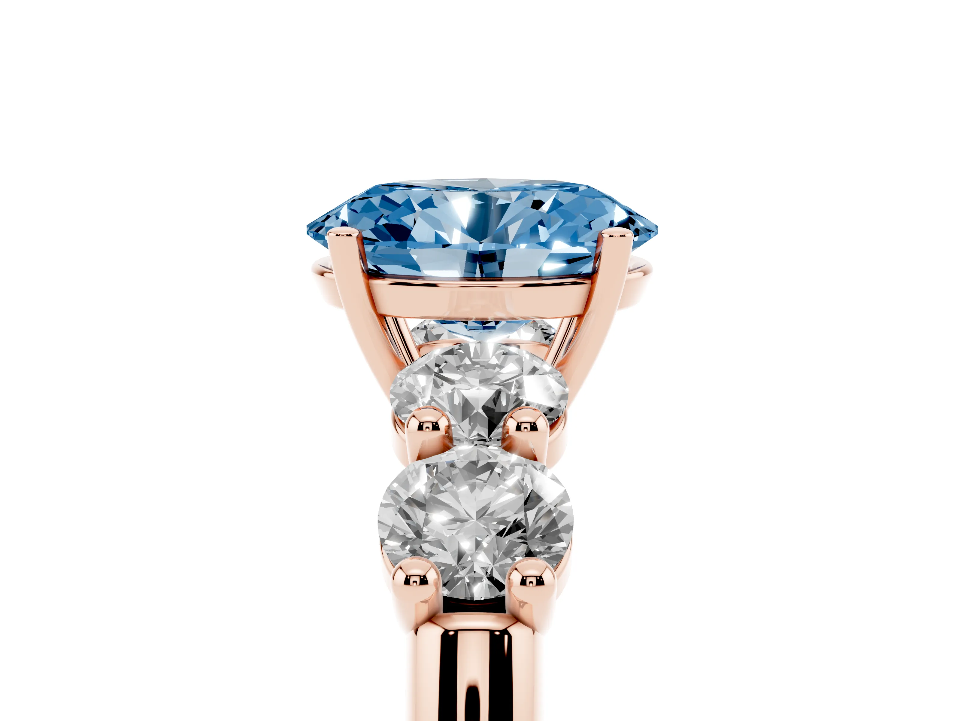 Fancy Blue Oval Cut Diamond Five-Stone Prong Set Ring Set in Rose gold with Classic Band