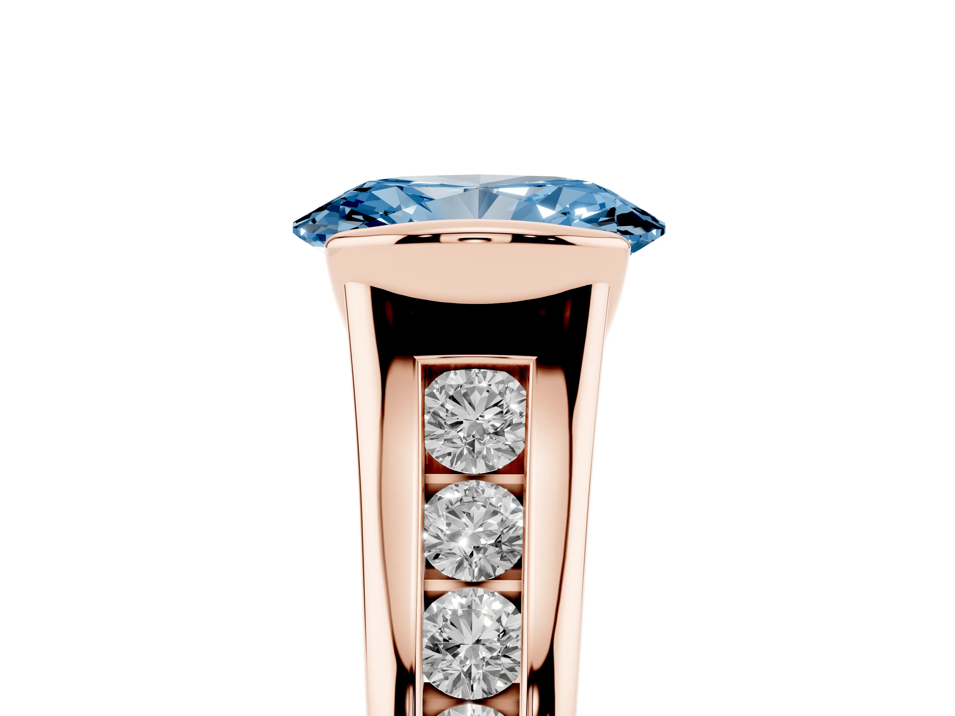Fancy Blue Oval Cut Diamond Bezel-Set Solitaire Ring Set in Rose gold with Channel-Set Band