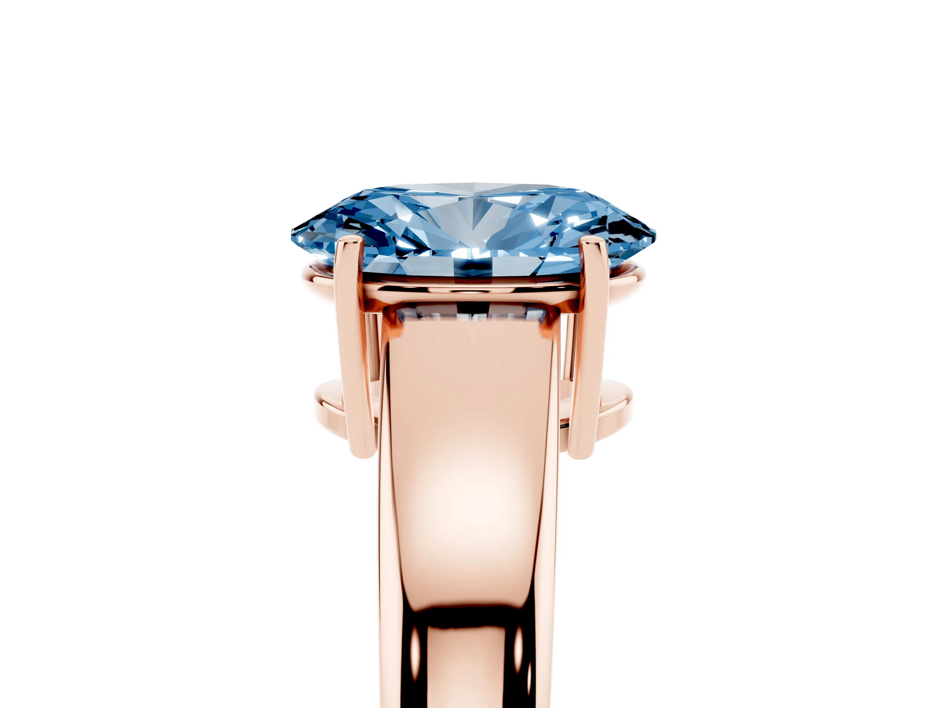 Fancy Blue Oval Cut Diamond Solitaire Ring Set in Rose gold with Tapered Band and Prong Setting
