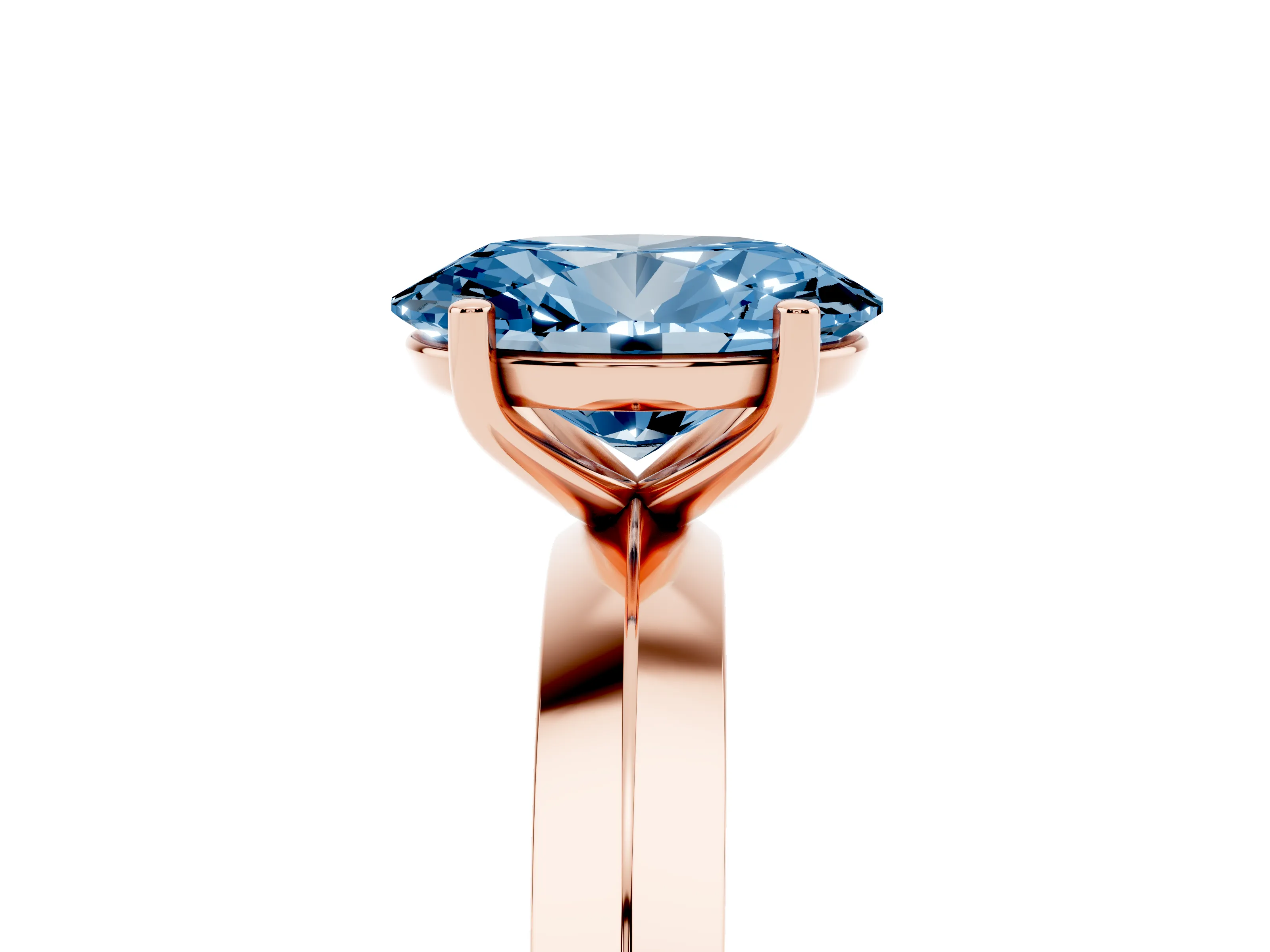 Fancy Blue Oval Cut Diamond Solitaire Engagement Ring Set in Rose gold with Flat Band and Prong Setting