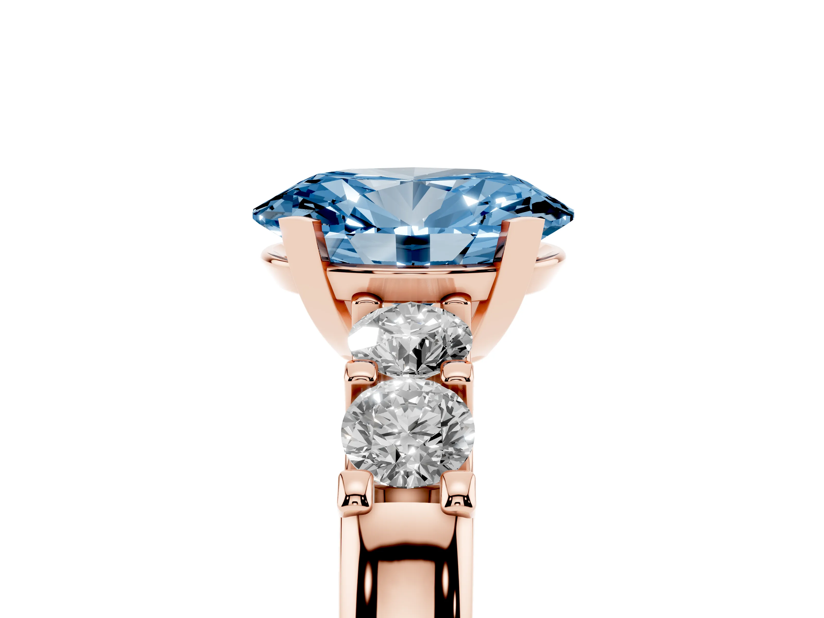 Fancy Blue Oval Cut Diamond Five-Stone Prong Set Engagement Ring Set in Rose gold with Channel Band