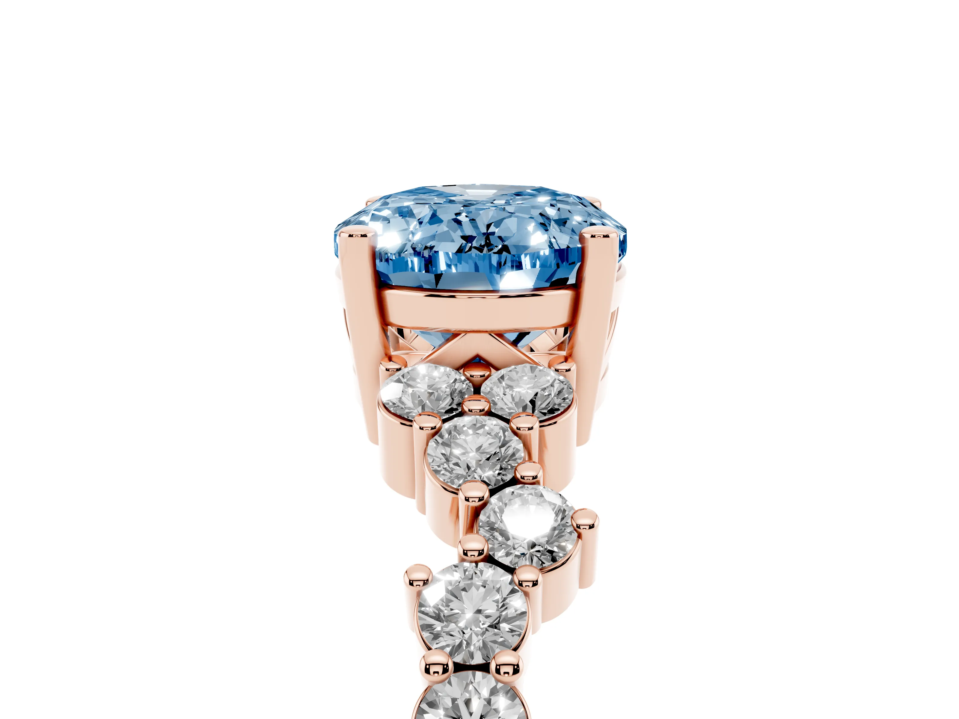 Fancy Blue Oval Cut Diamond Ring Set in Rose gold with Scattered Round Accents