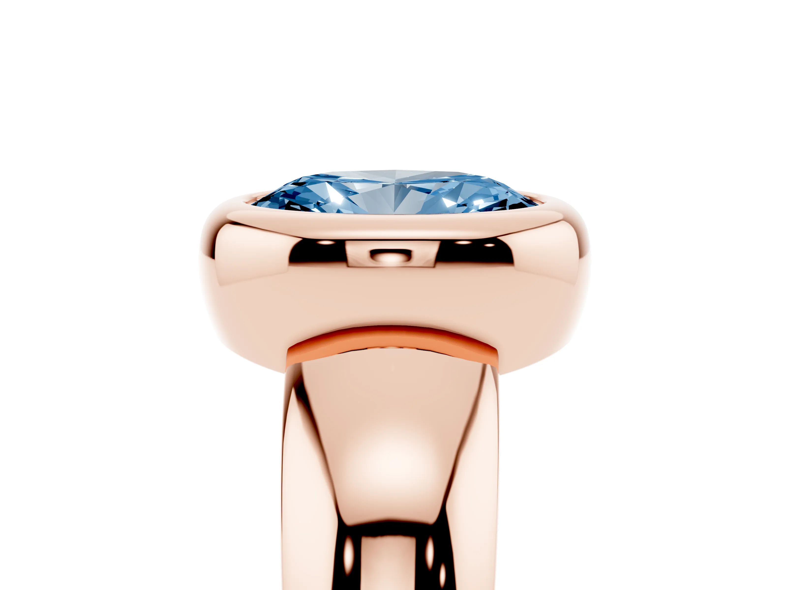 Fancy Blue Bezel Set Oval Cut Diamond Solitaire Ring Set in Rose gold with Wide Band