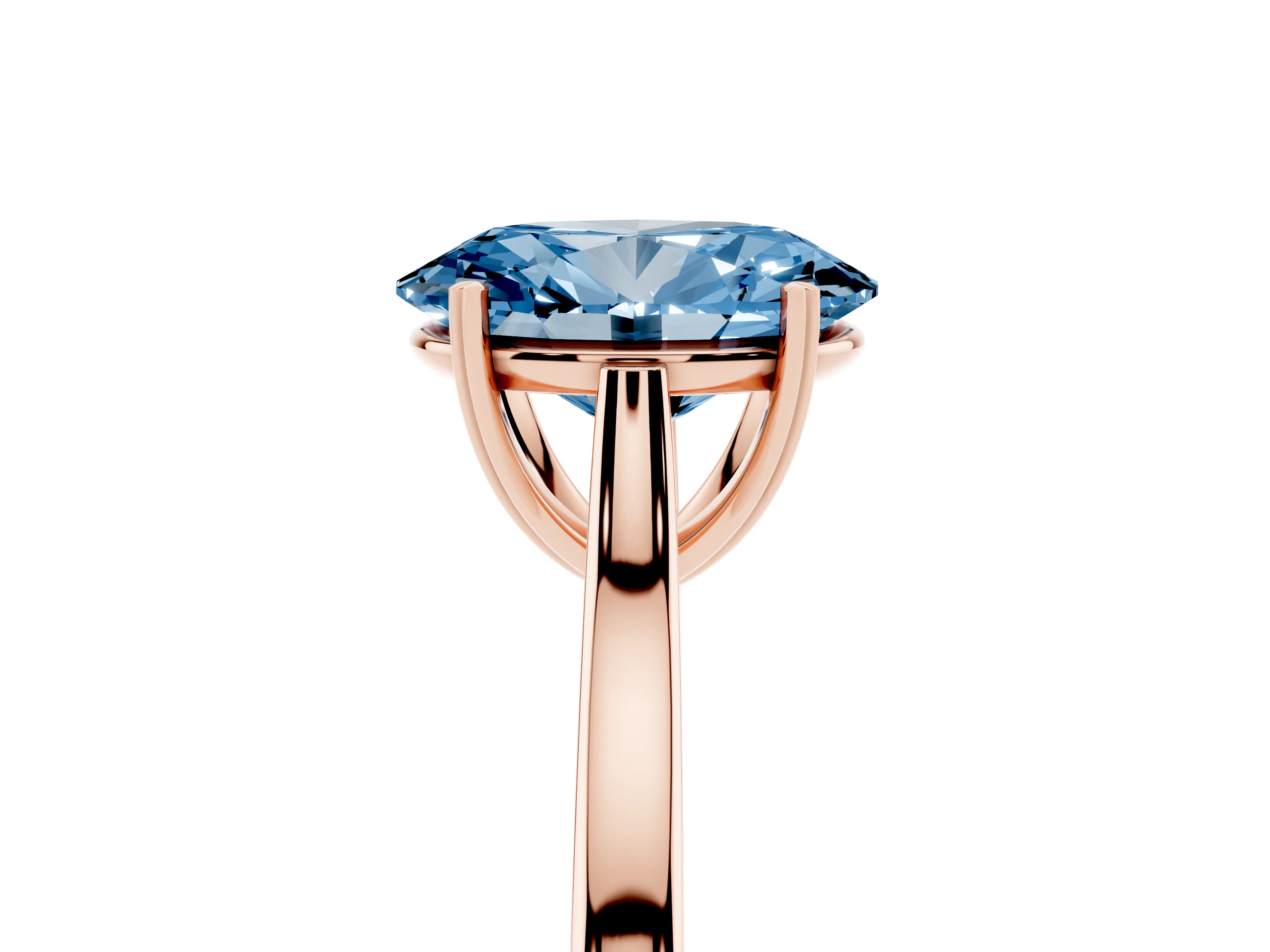 Fancy Blue Oval Cut Diamond Solitaire Heart Prong Engagement Ring Set in Rose gold with Tapered Band