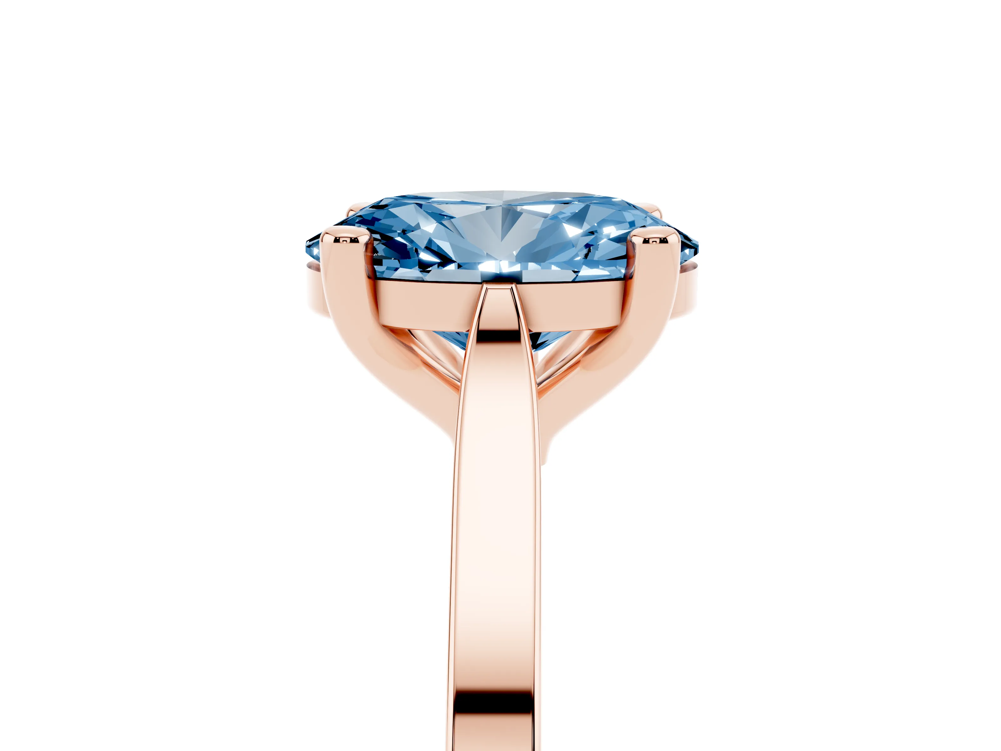 Fancy Blue Oval Cut Diamond Solitaire Ring Set in Rose gold with Prong Setting and Tapered Band