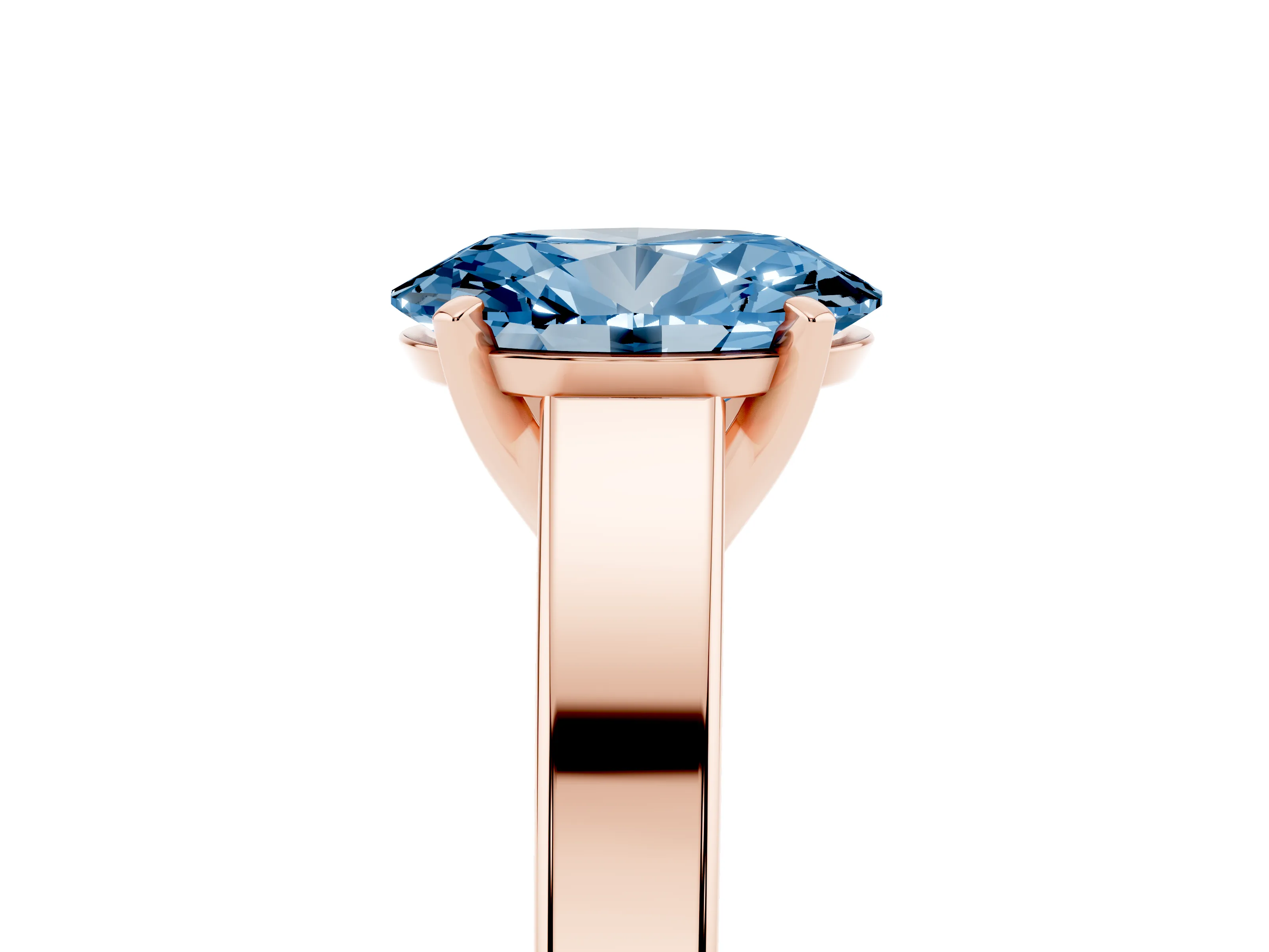 Fancy Blue Oval Cut Diamond Solitaire Engagement Ring Set in Rose gold with Prong Setting and Tapered Band
