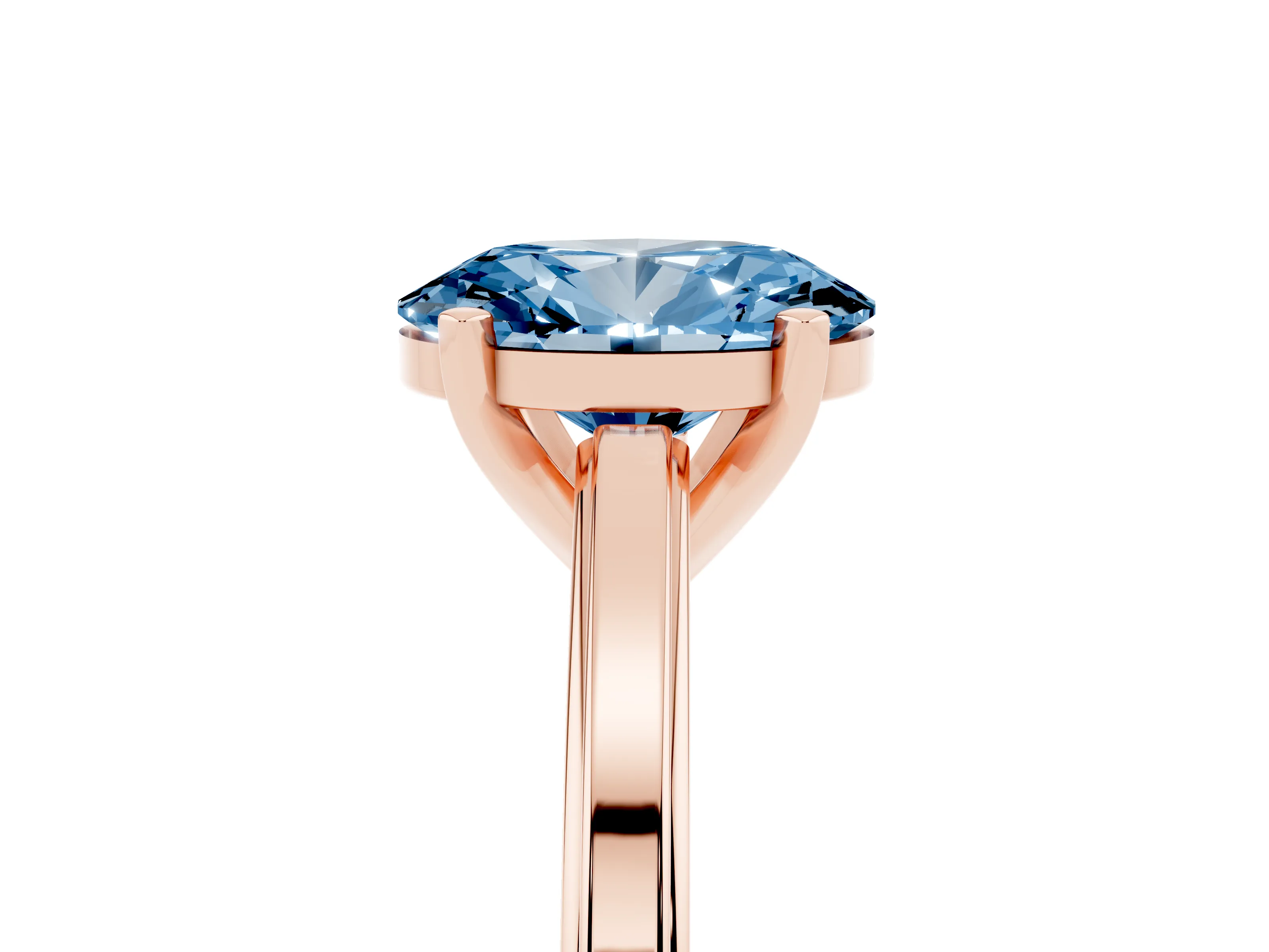 Fancy Blue Oval Cut Diamond Solitaire Ring Set in Rose gold with Prong Setting and Classic Band