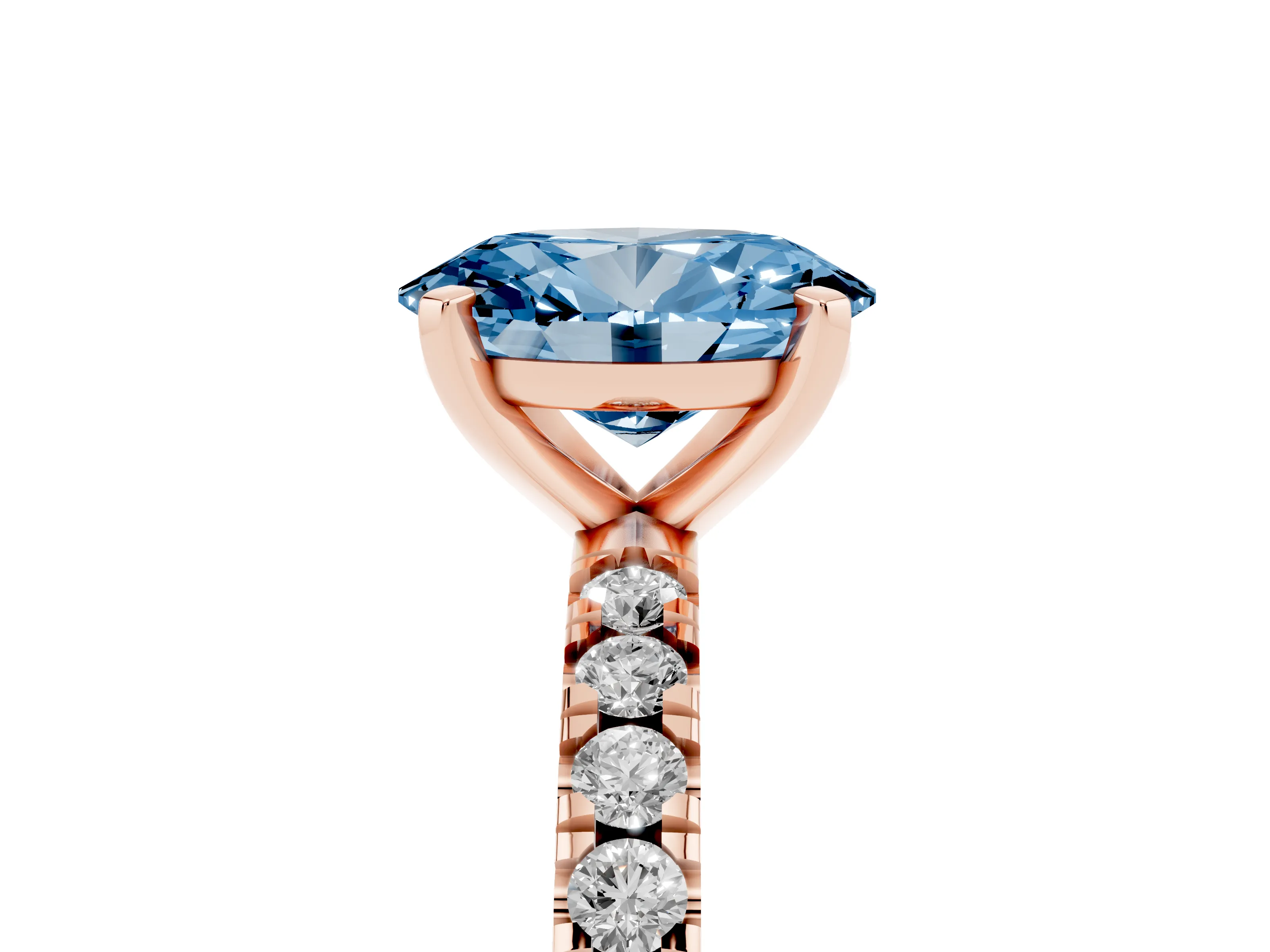 Fancy Blue Oval Cut Diamond Pavé Band Solitaire Set in Rose gold with Prong Setting