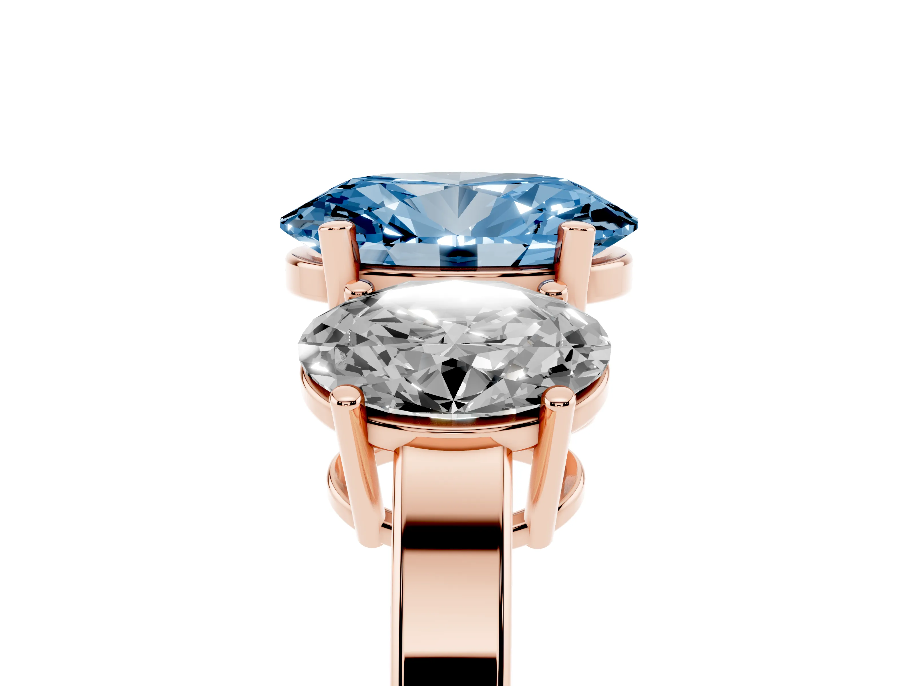 Fancy Blue Oval Cut Diamond Three-Stone Engagement Ring Set in Rose gold with Flat Band