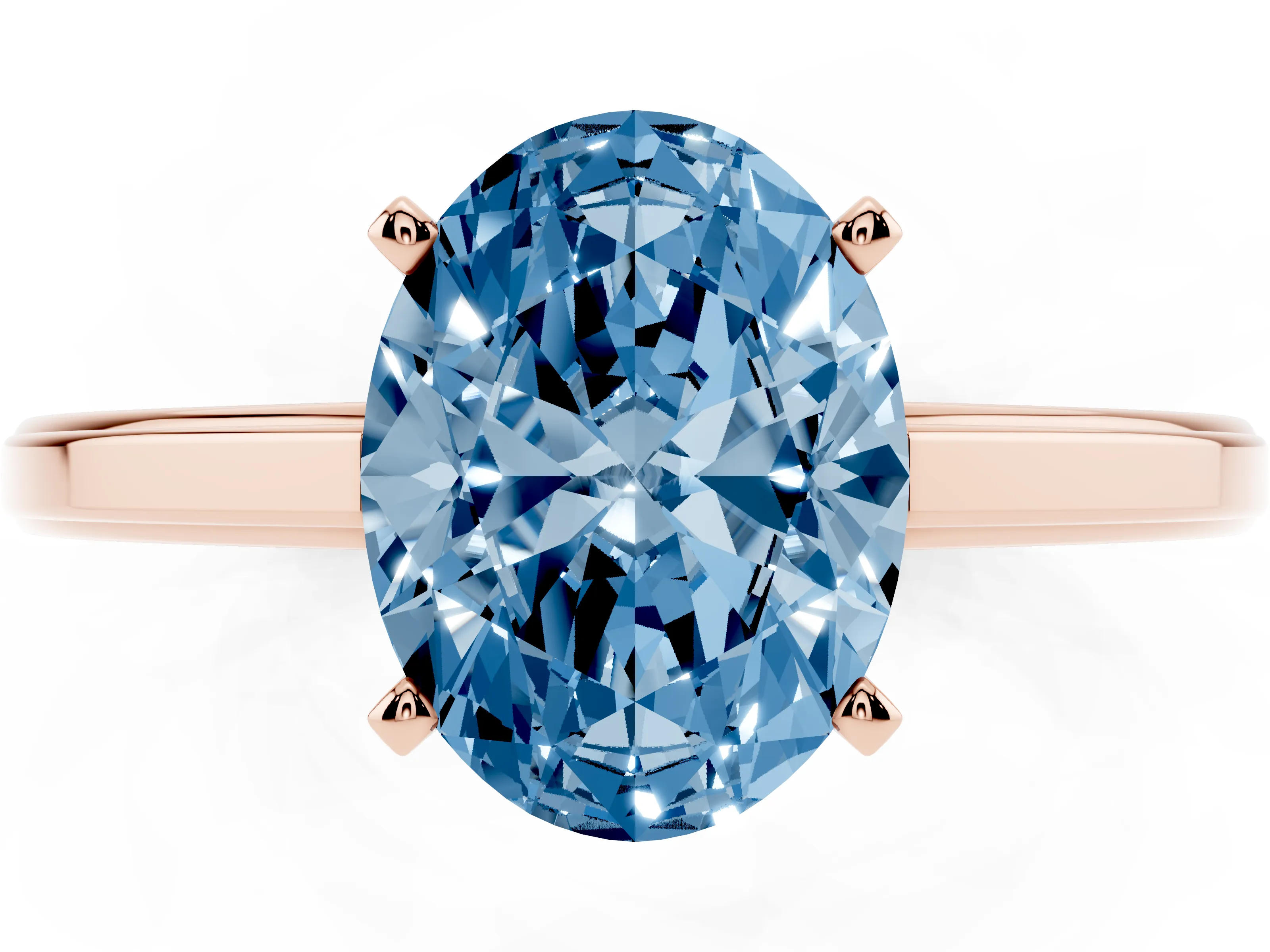 Fancy Blue Oval Cut Diamond Solitaire Ring Set in Rose gold with Prong Setting and Classic Band