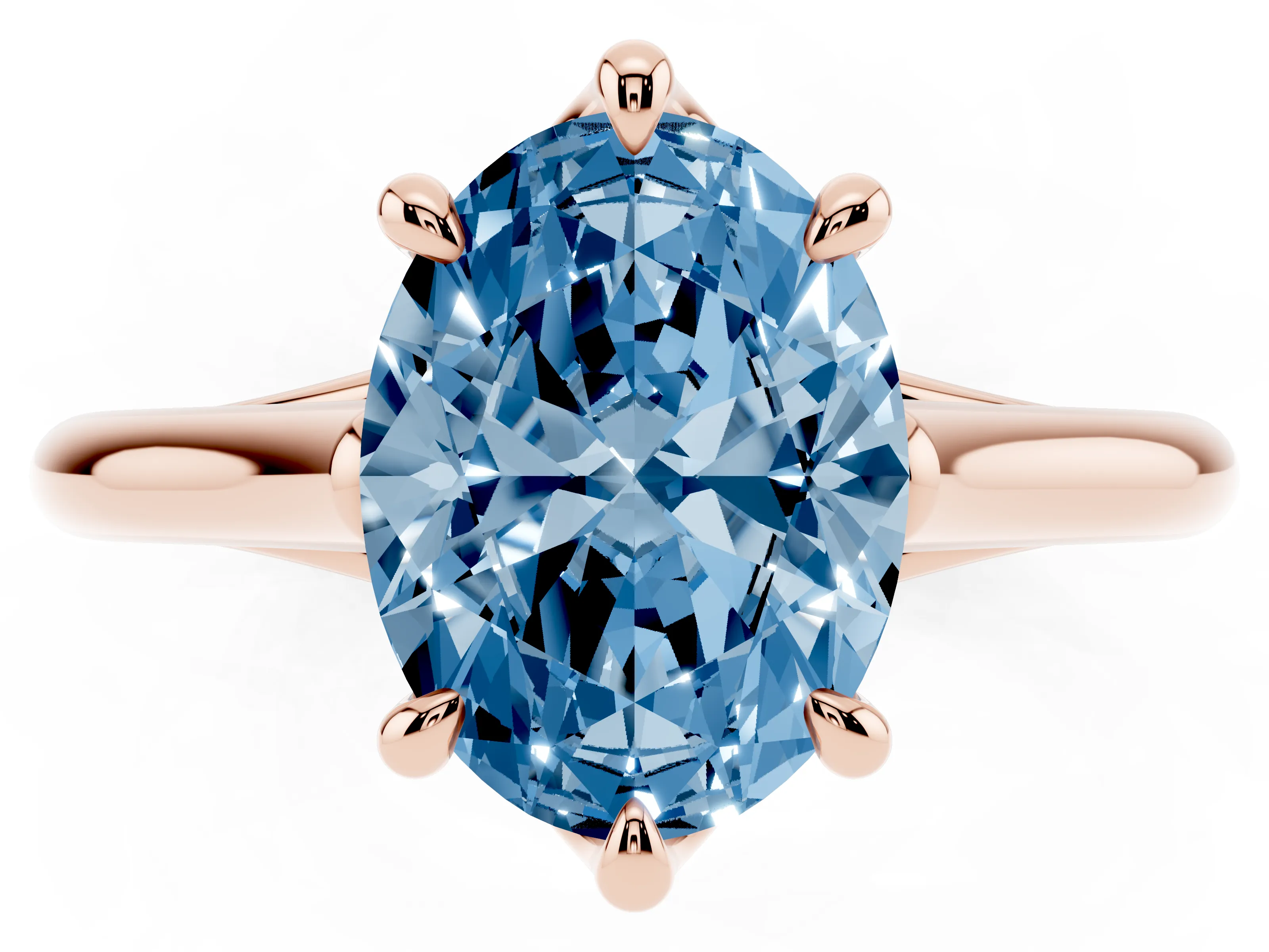 Fancy Blue Oval Cut Diamond Solitaire Engagement Ring Set in Rose gold with Prong Setting and Plain Classic Band
