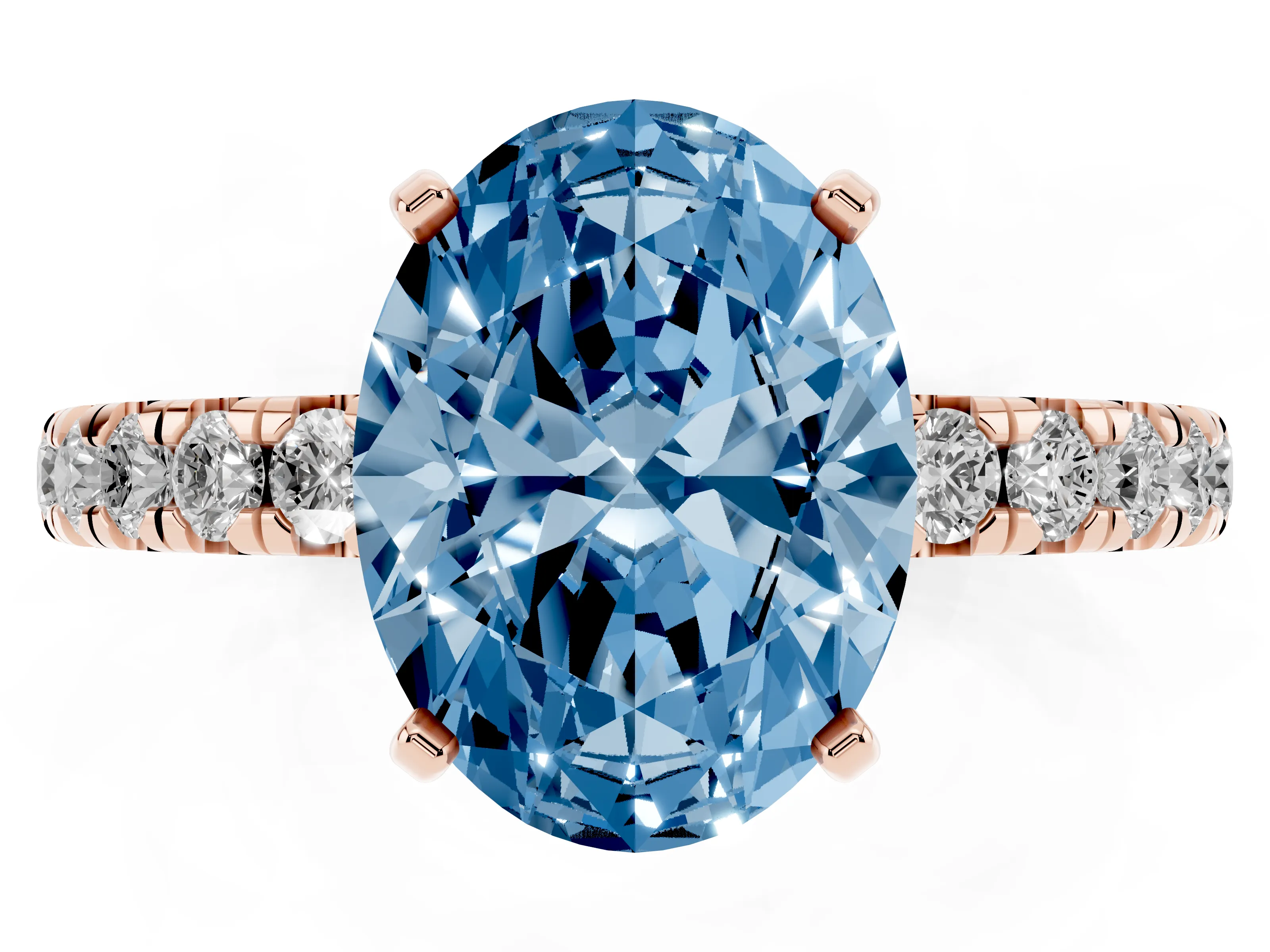 Oval Pavé Engagement Ring Setting for a Fancy Blue Lab-Grown Diamond | Rose Gold